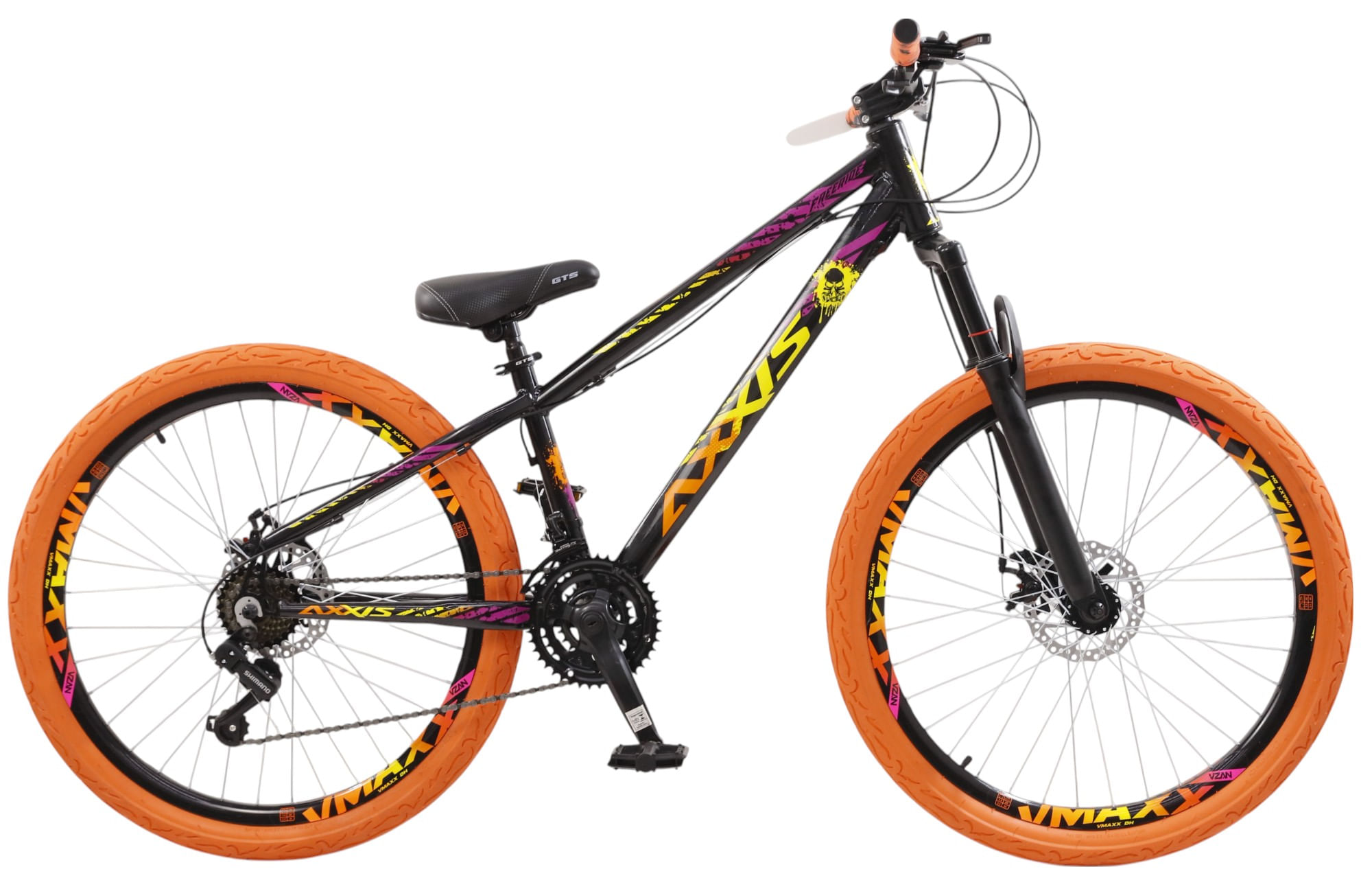 Bicicleta Aro 26 Axxis Freeride 21v Shimano Pneu Colorido - Laranja/roxo - 13