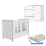 Berço Tutto New E Cômoda Infantil Americano Branco Fosco Com Colchão Gazin - Matic