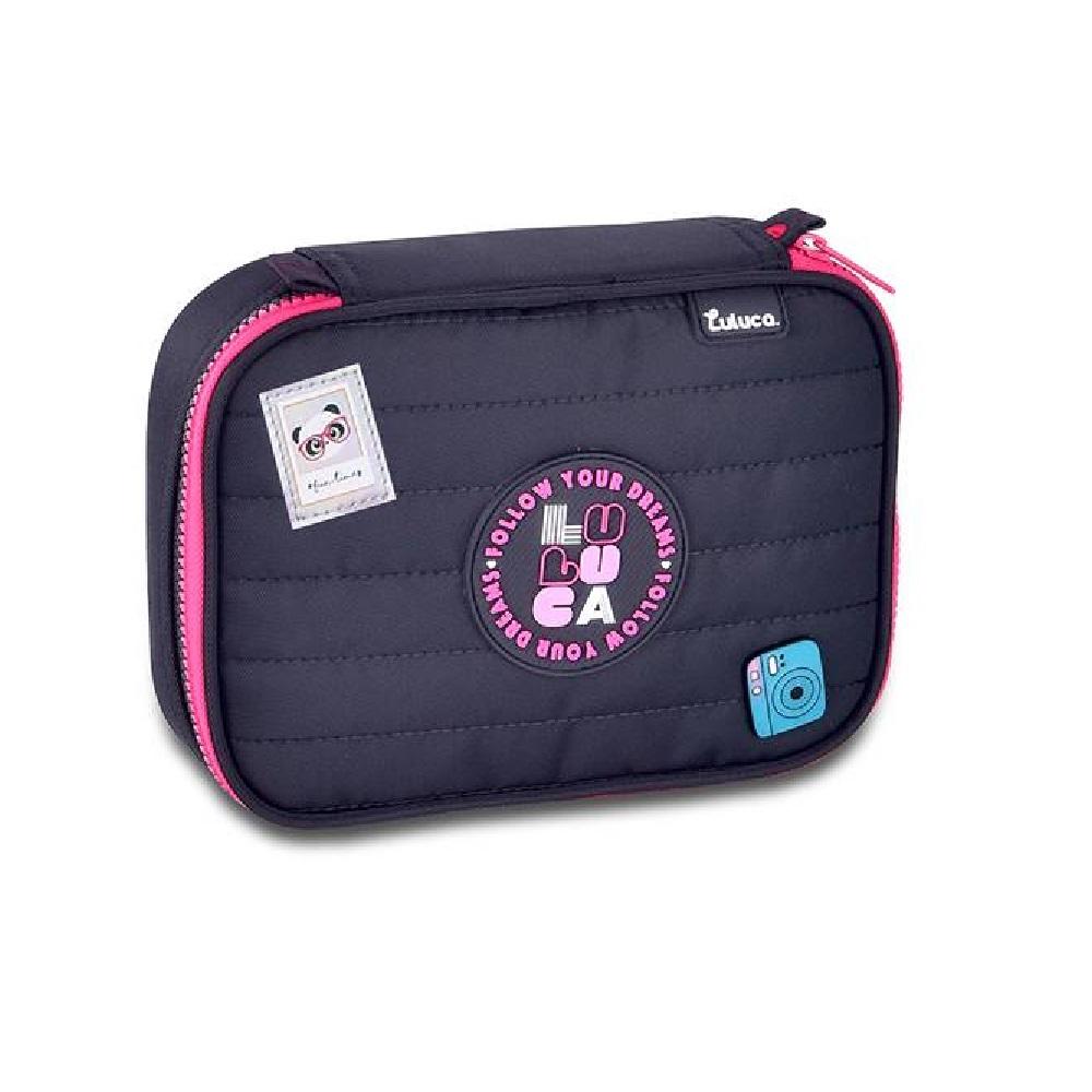 Estojo Luluca Simples 22x16x6cm Ref Lu24640 Preto/rosa