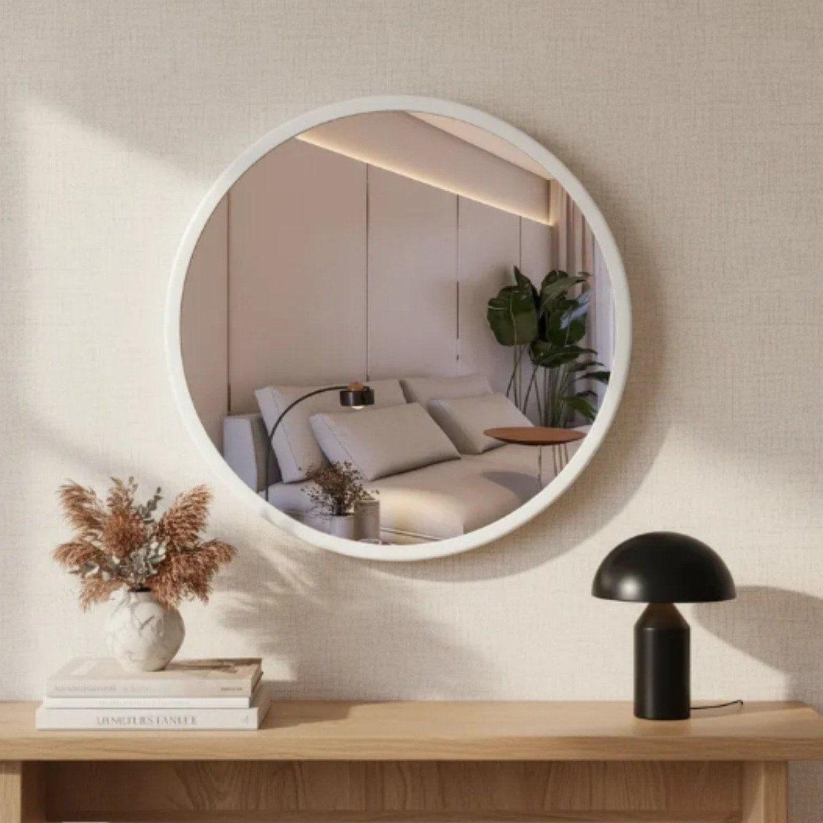 Espelheira Redondo 50cm Moldura Alumínio Basic Branco