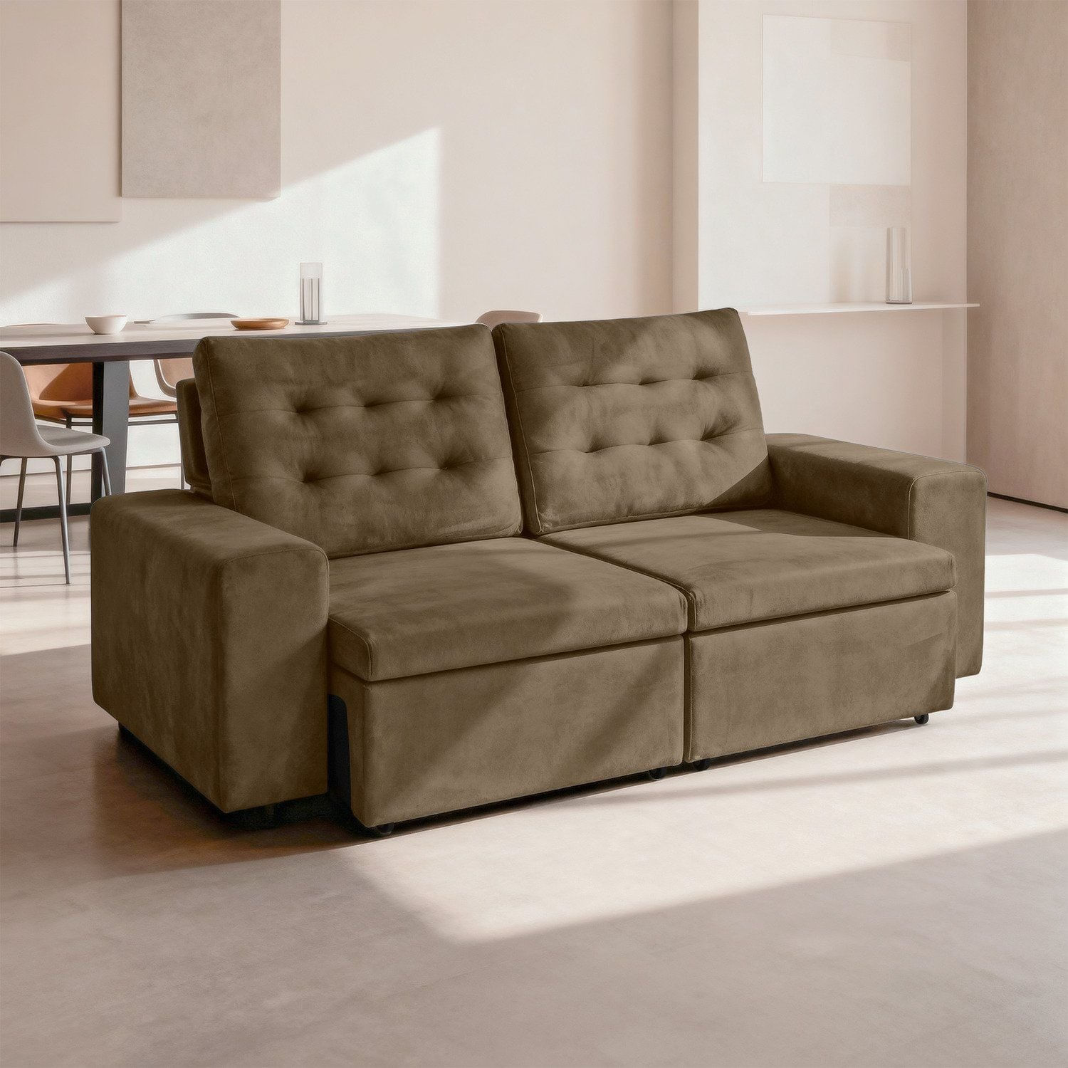 Sofá Retrátil E Reclinável Molas 206 Veludo Marrocos Capuccino