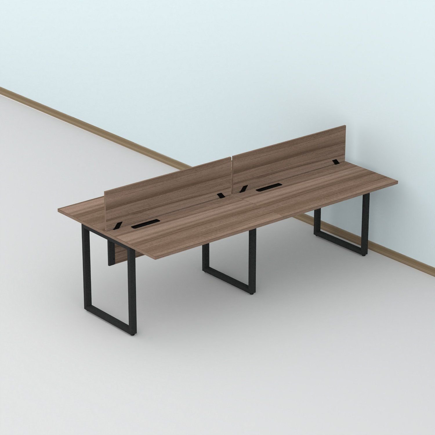 Plataforma Dupla Escrivaninha 4 Lugares 240x120cm Tub Corporativa Light Walnut/preto