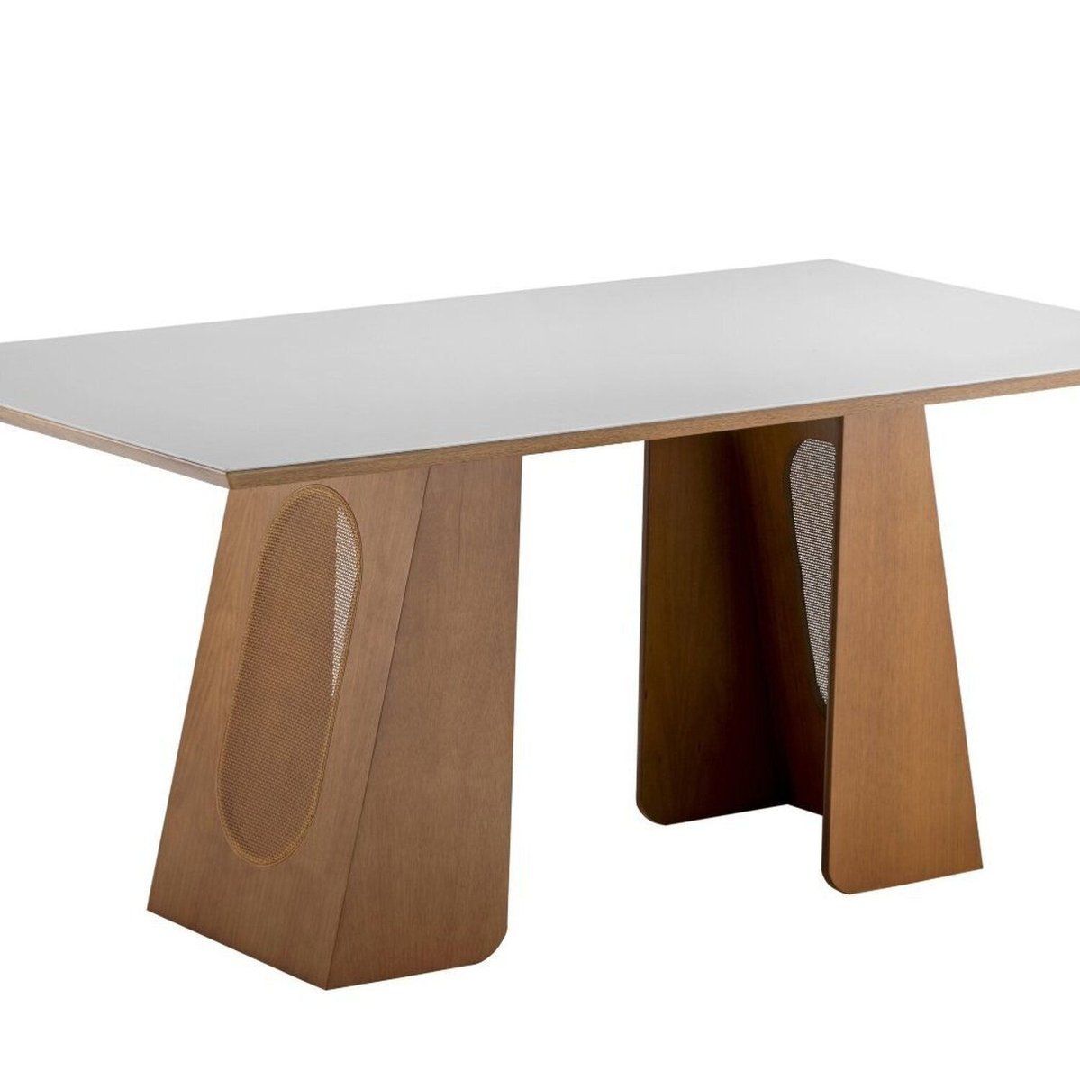 Mesa Tampo Mdf E Vidro 160x90cm Celine Amendoa