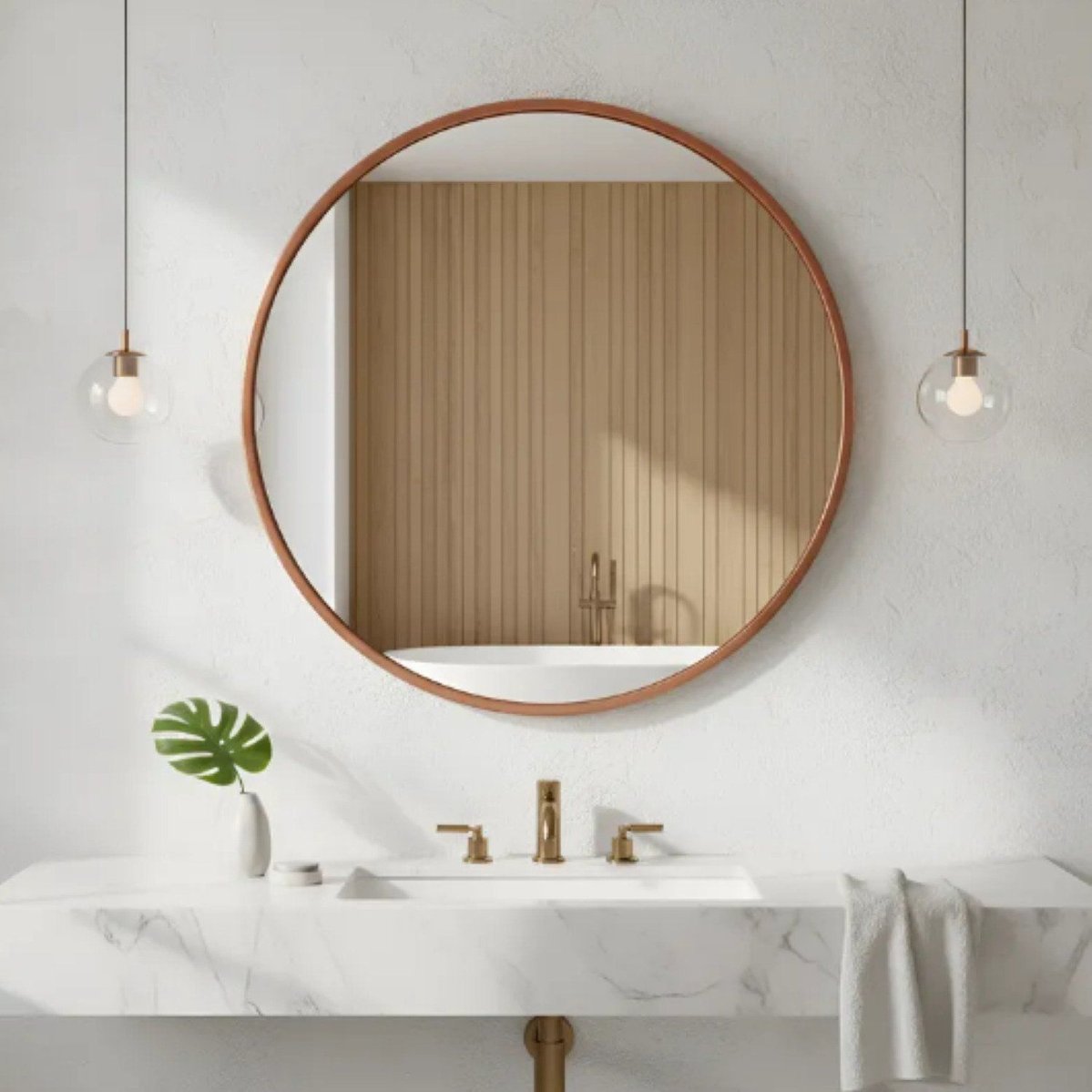 Espelheira Redondo 40cm Moldura Alumínio Basic Cobre