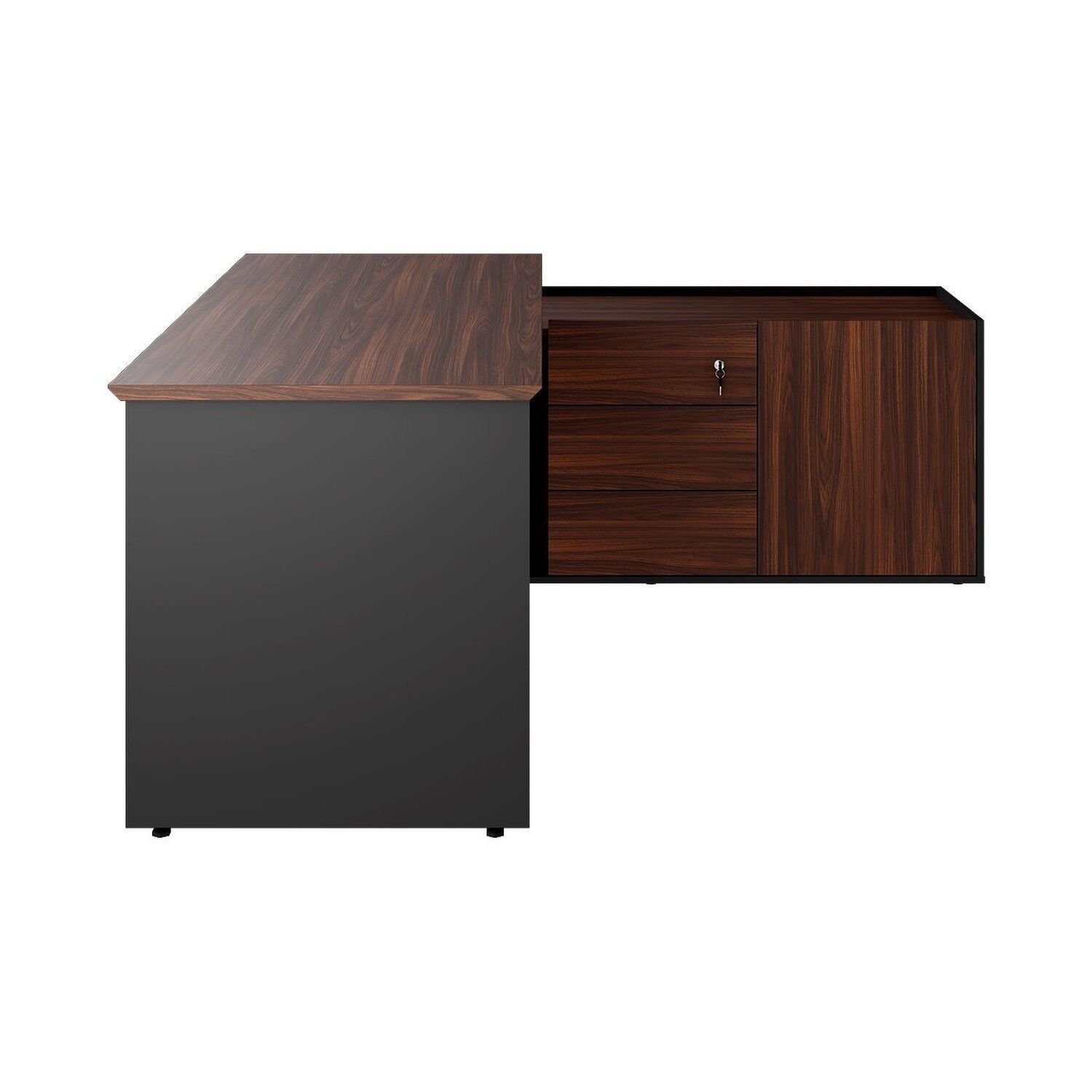 Mesa Em L Com Armário Lateral Caixa De Tomadas E 3 Gavetas 180cm