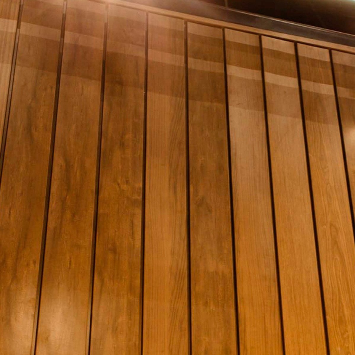 Kit 10 Peças Painel Ripado Metálico Ribbon Shadow 14cm X 300cm Freijó