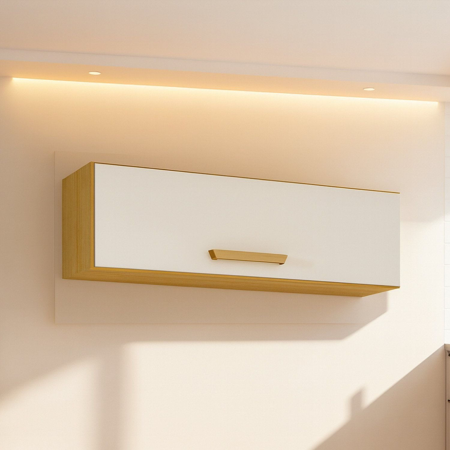 Armário De Cozinha Aéreo Basculante 1 Porta Adele Cinamomo/ Off White Acetinado