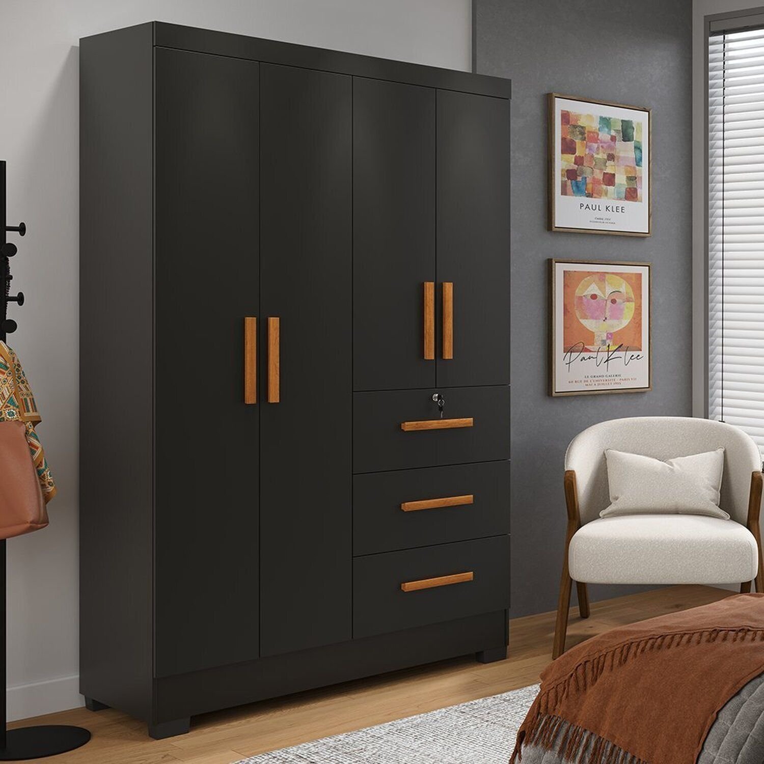 Guarda-roupa 4 Portas 200,5cm X 120,4cm Amanda Preto