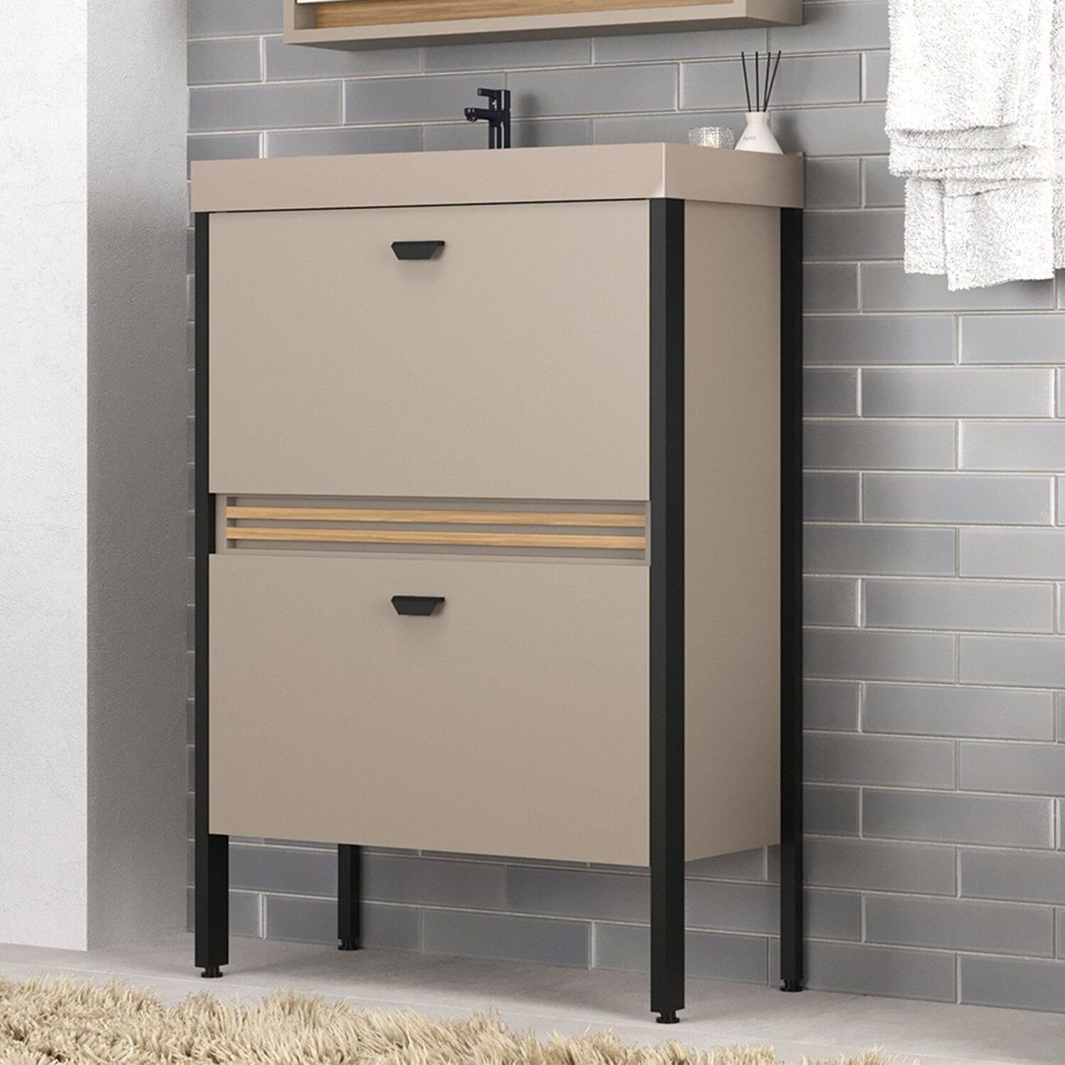 Gabinete De Banheiro Com Pia 60cm Ref 660 Cewal Gianduia/itapuã