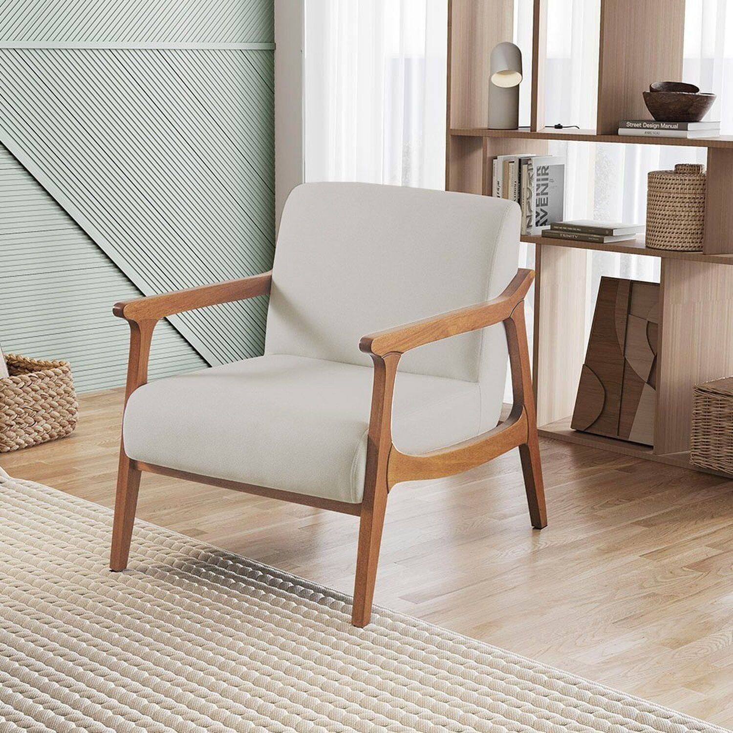 Poltrona Para Sala De Estar Tecido Linho Olívia Bege Claro