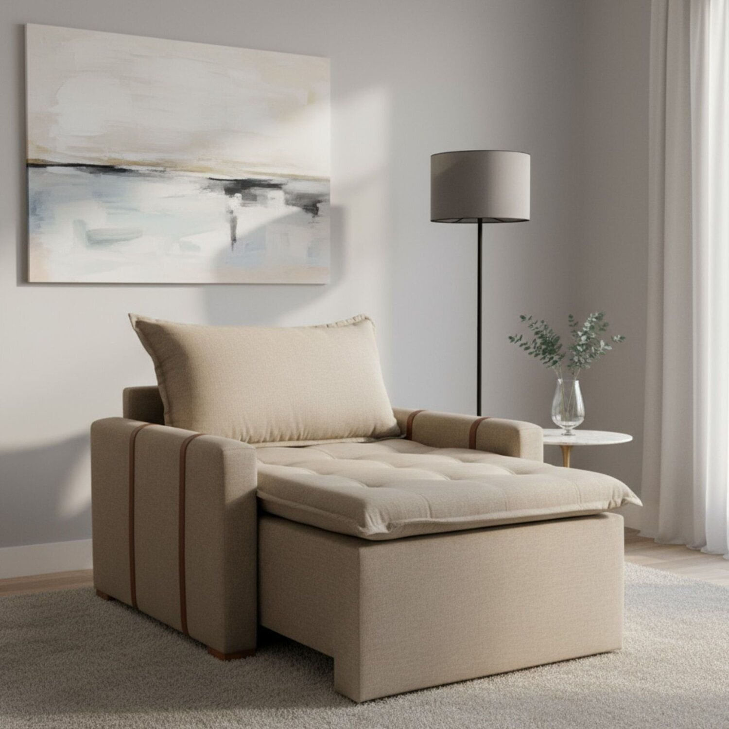 Poltrona Do Papai Retrátil E Reclinável Base Madeira Maciça Paris Bege