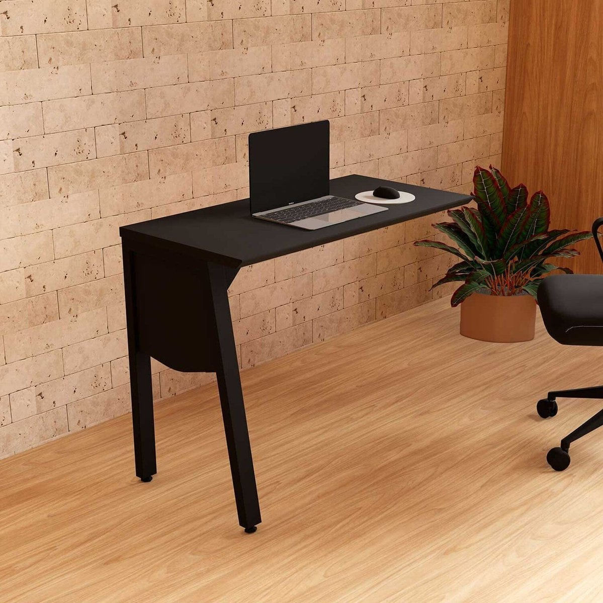 Mesa Auxiliar 90cm De Acoplar Com Tampo Chanfrado Pés Cavalete Para Escritório Industrial Executive Preto