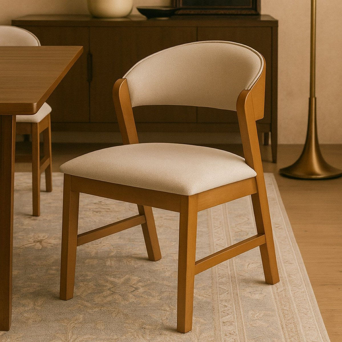 Cadeira Madeira Maciça Design Italiano Sofisticada Siena Amendoa