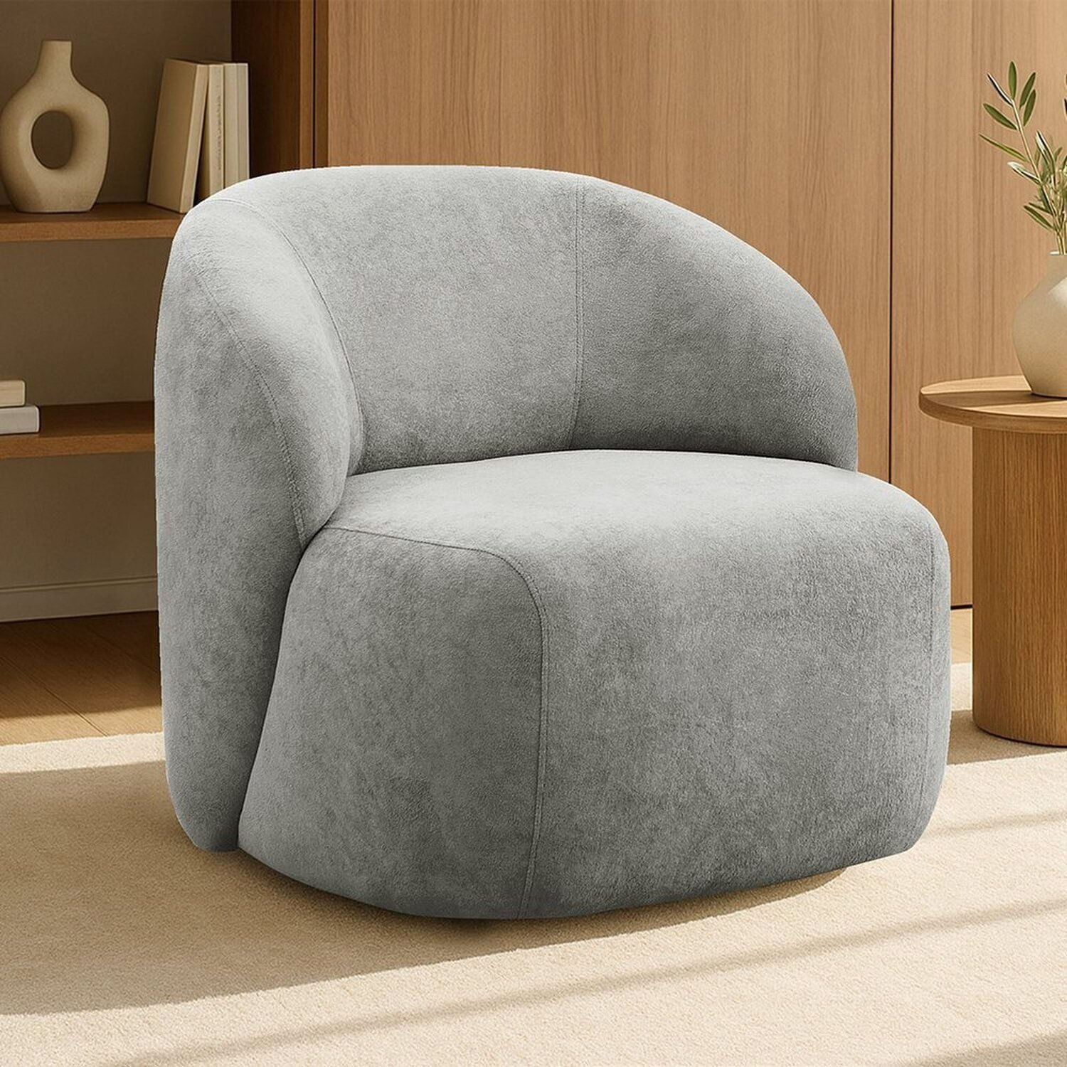 Poltrona Orgânica Giratória Tecido Bouclê Aime Cinza