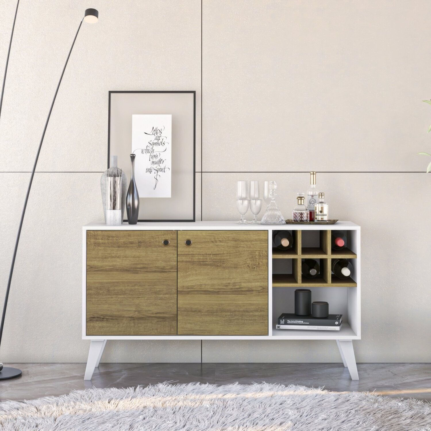 Rack Bar Com 2 Portas E Garafeiro Ibiza Branco/mel