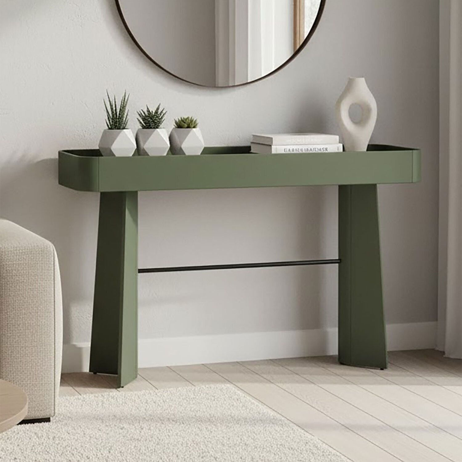 Aparador Para Sala De Estar 136cm Com Travessa Em Metal Estrutura 100% Mdf Bend Musgo /preto