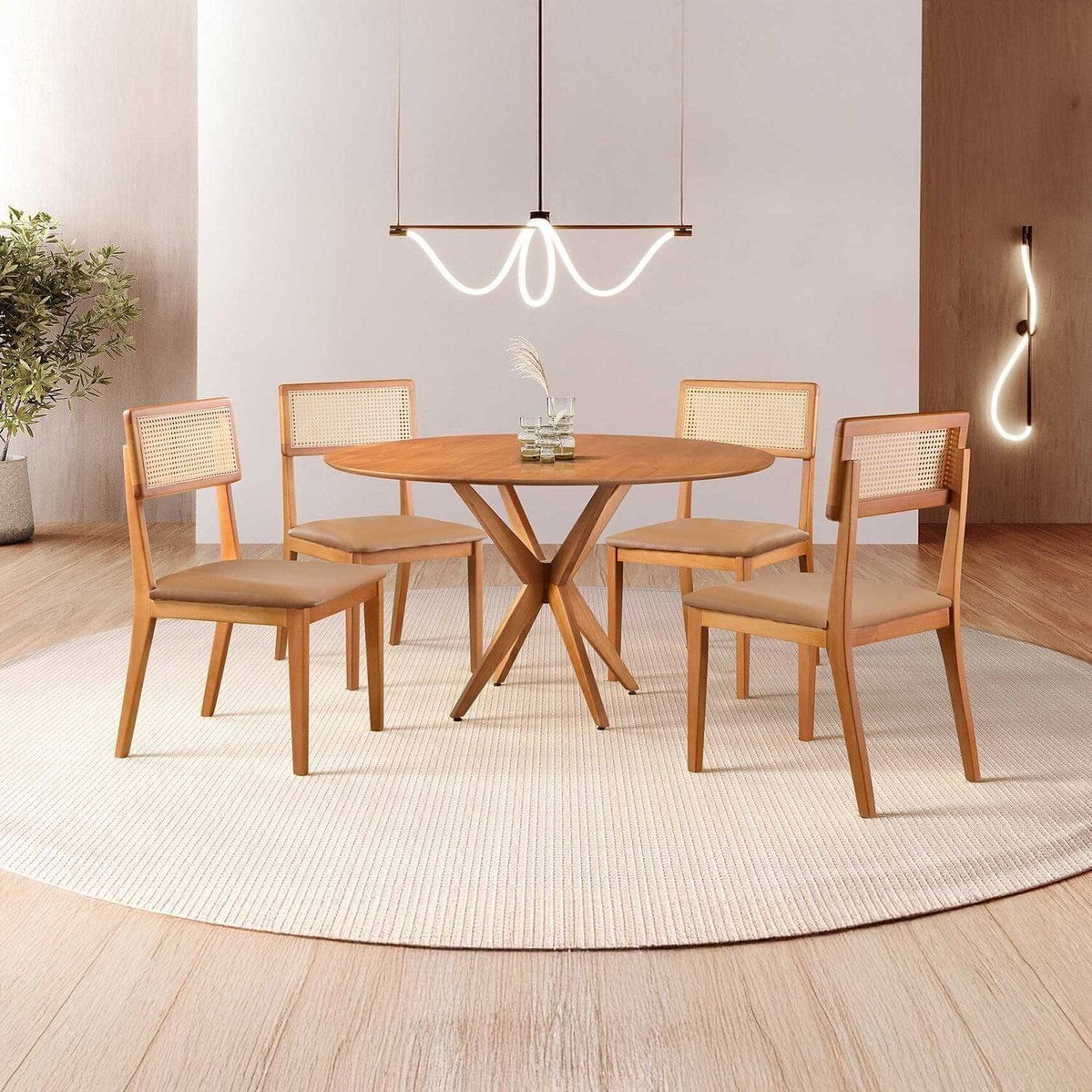 Conjunto De Sala De Jantar Mesa 120 Cm Com 4 Cadeiras Ava Caramelo