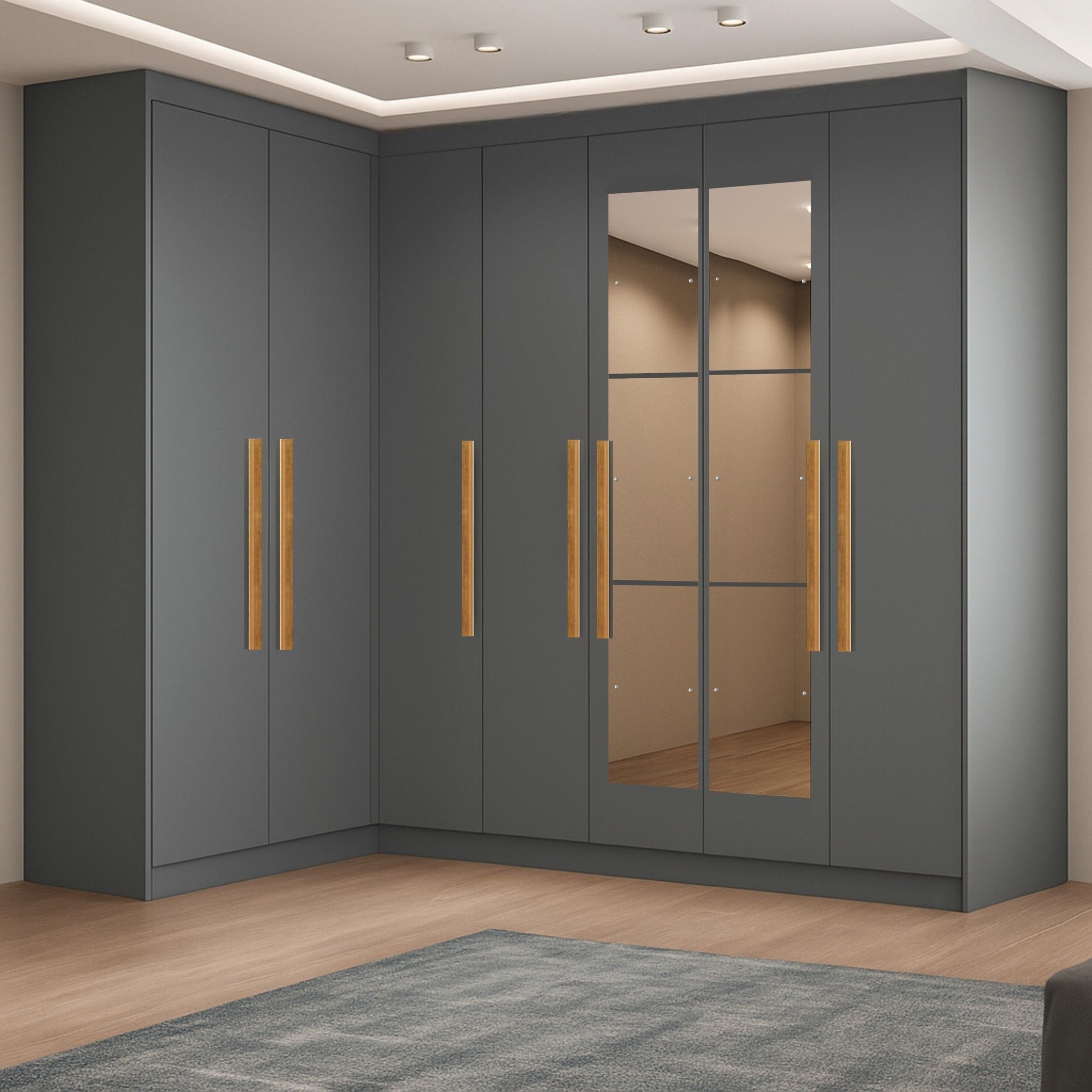 Guarda-roupas Modulação Puxadores Em Mdf E Espelhos Paris Onix