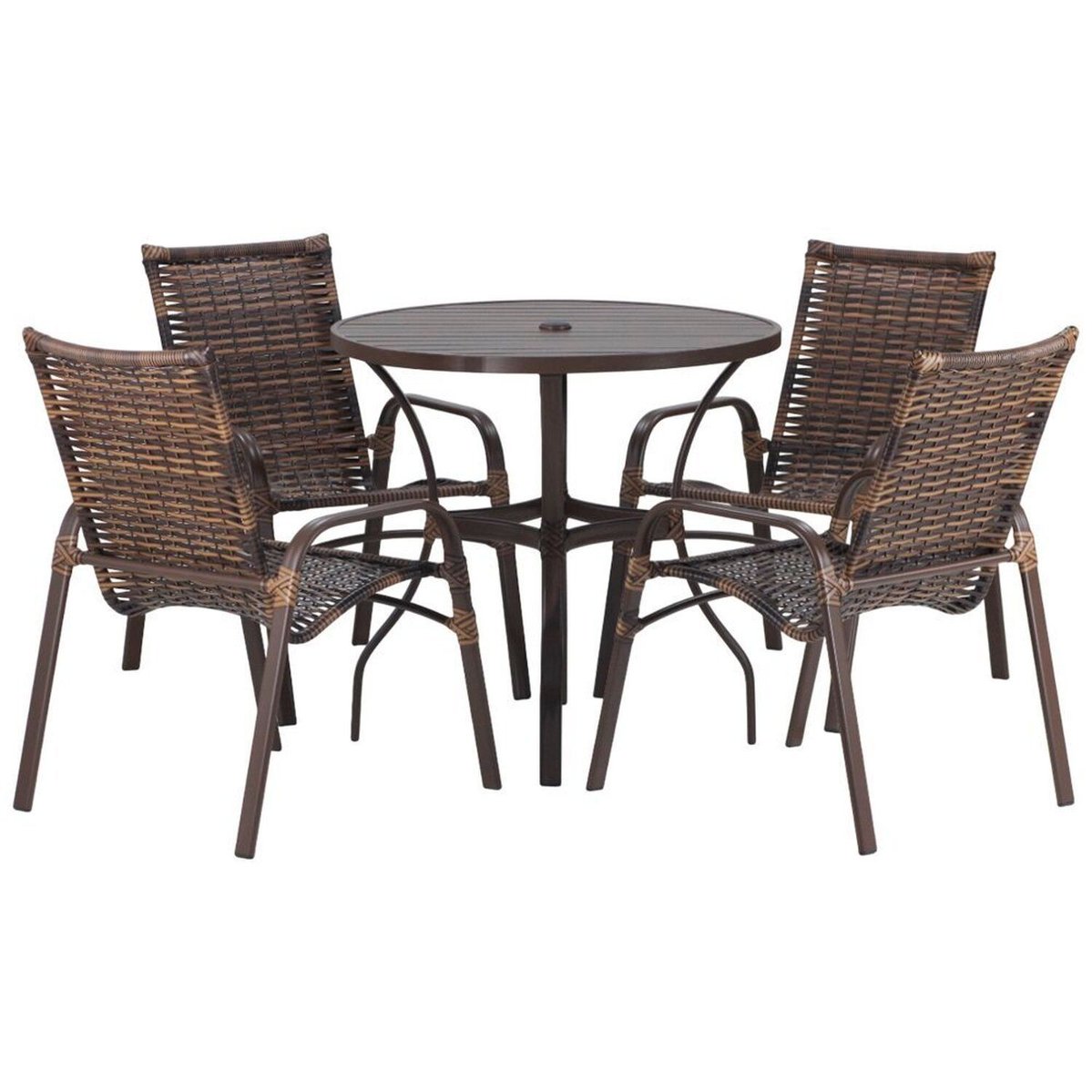 Jogo 4 Cadeiras Alumínio E Mesa Roma Com Tampo Ripado 100cm Para Área Jardim Varanda Piscina Emily Argila