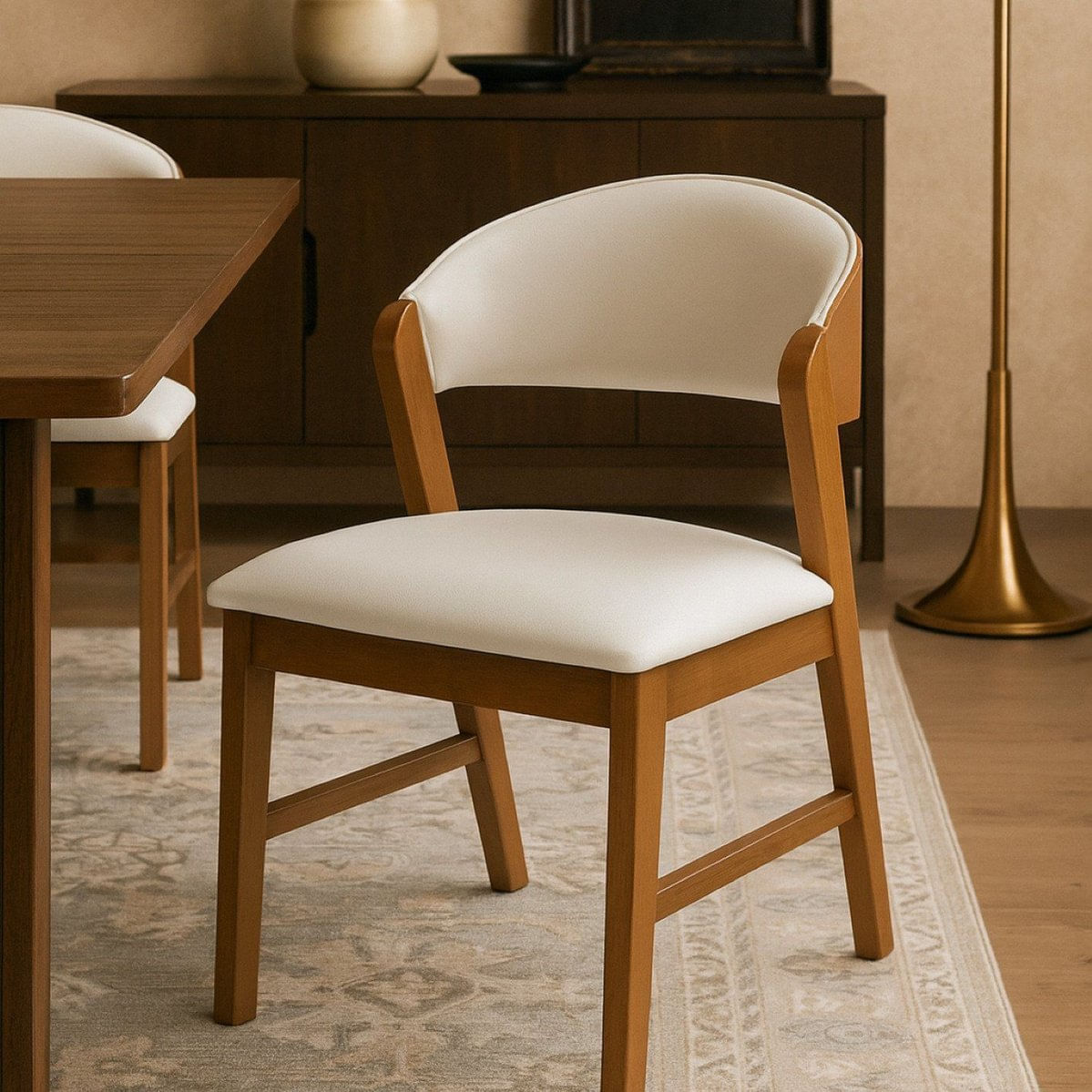 Cadeira Madeira Maciça Design Italiano Sofisticada Siena Amendoa