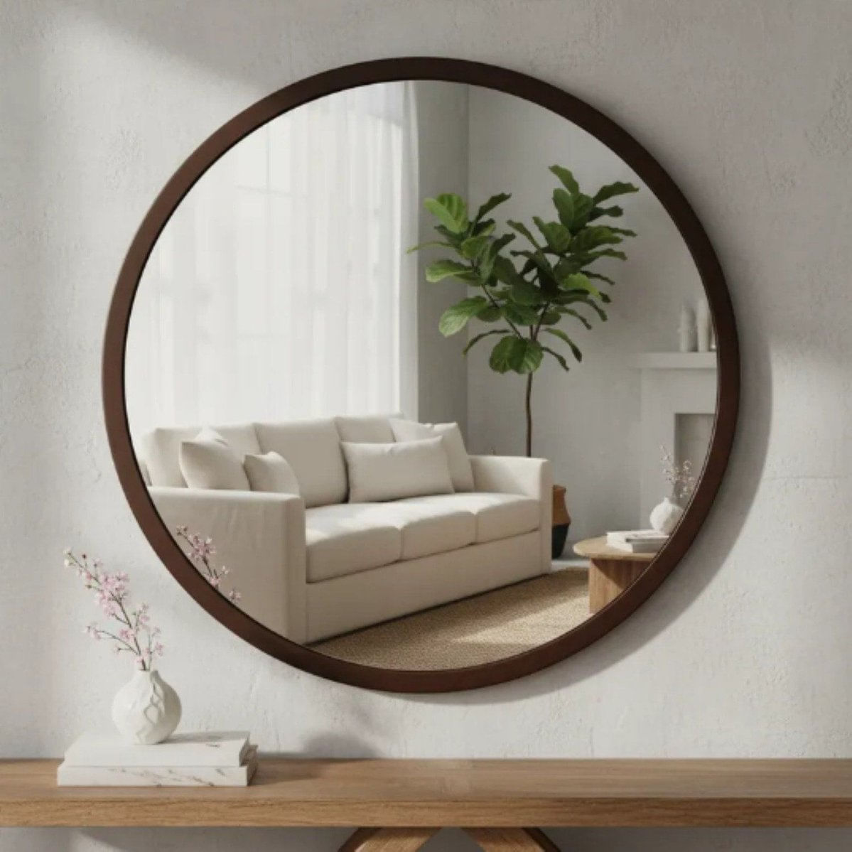 Espelheira Redondo 40cm Moldura Alumínio Basic Marrom