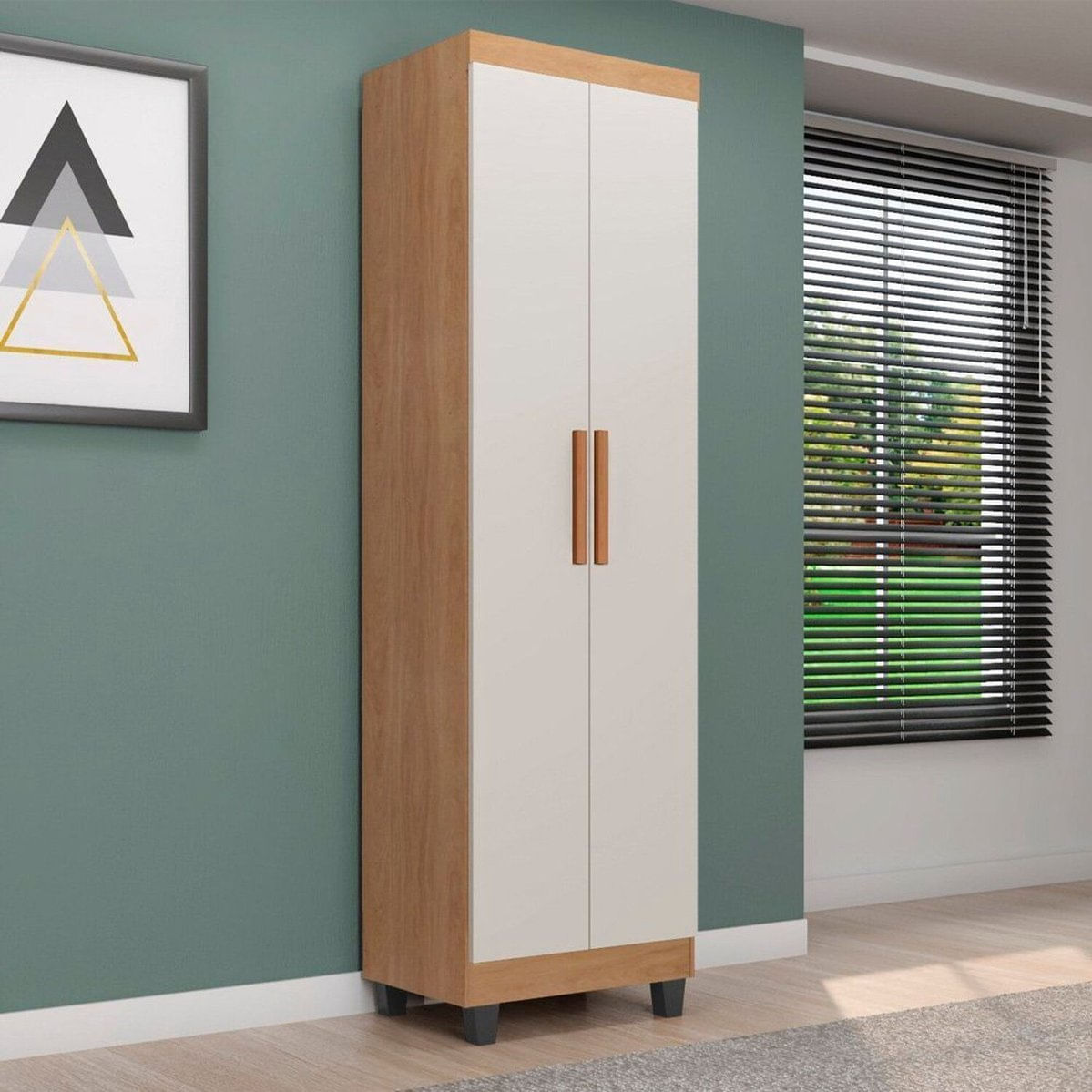 Armário Multiuso Com Prateleiras Em Mdp E Pintura Uv Lite Nature/off White