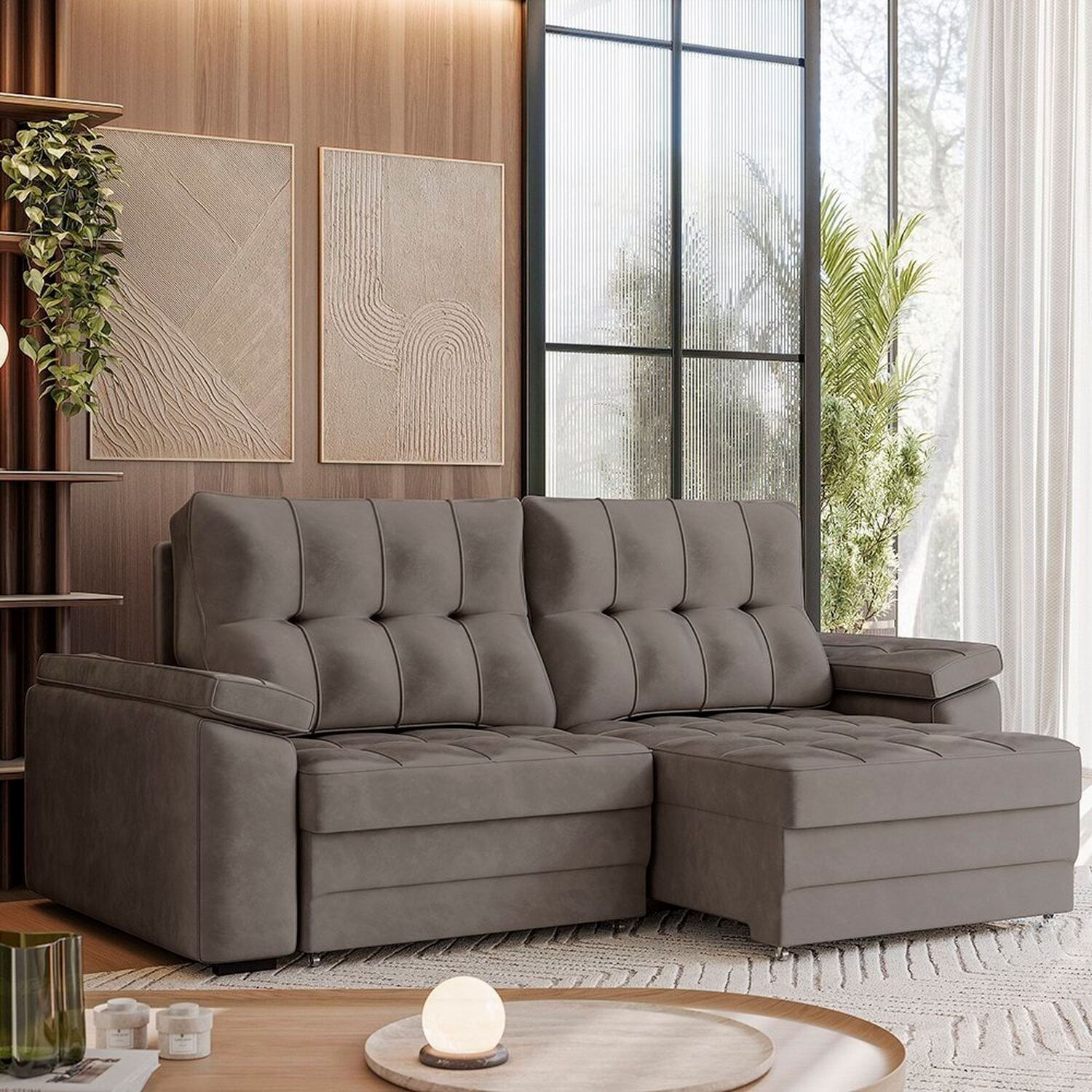 Sofá Retrátil E Reclinável 3 Lugares 250cm Danlí Espresso Móveis Capuccino Escuro