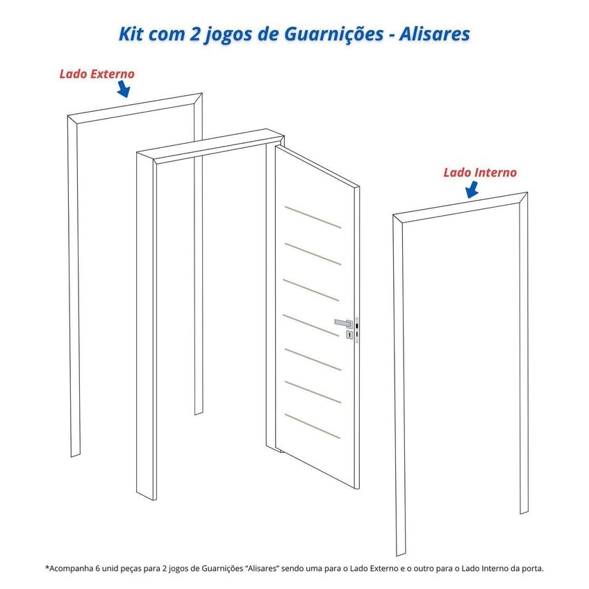 Kit Porta De Madeira 215x87cm Batente 7,5cm Com Guarnição Cristal Primer Uniportas Abertura Direita Branco Branco - imagem 5