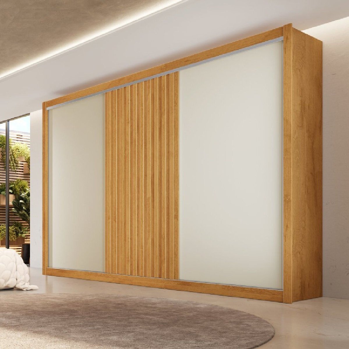 Guarda-roupa Casal Ripado 3 Portas E 6 Gavetas Vitória Peroba/off White