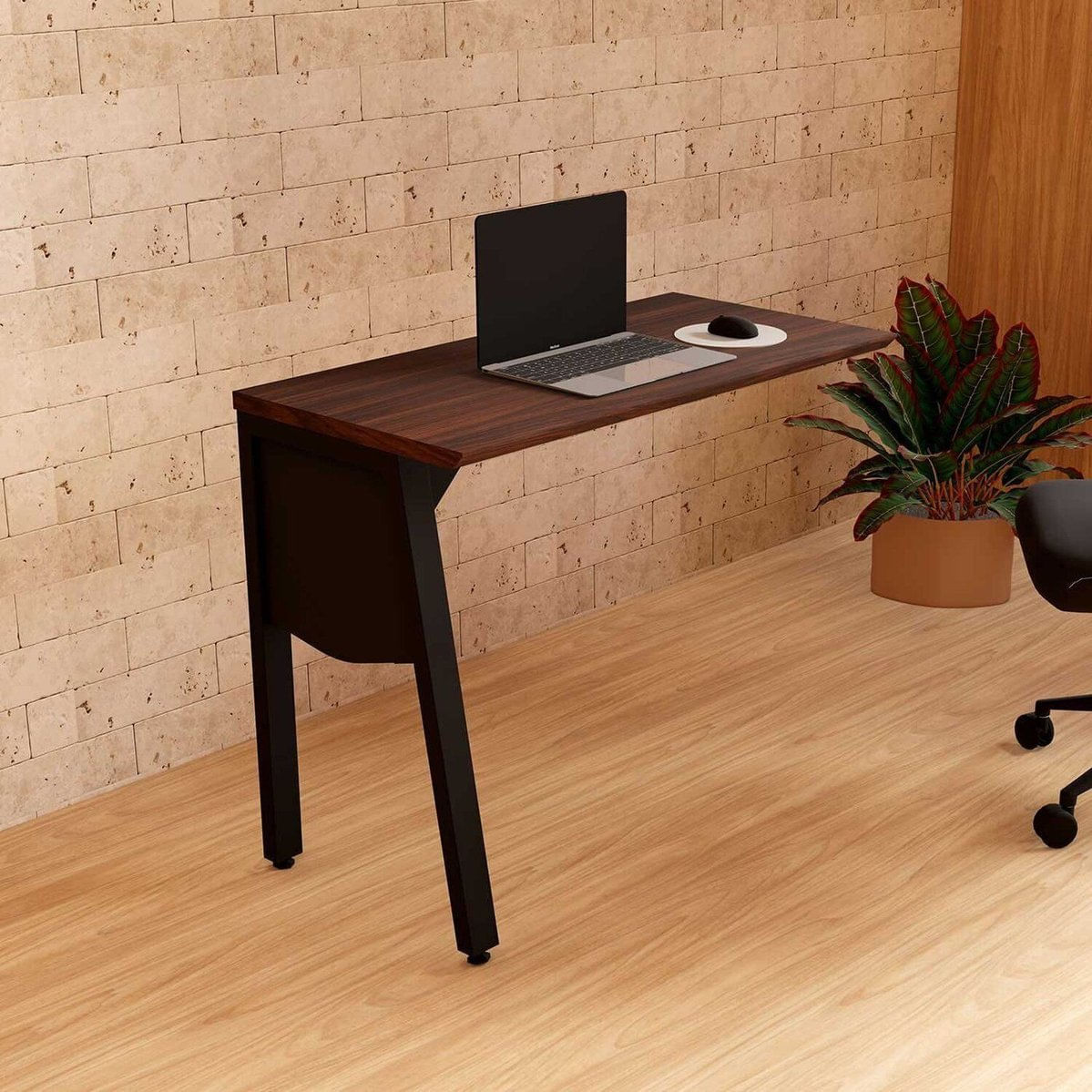 Mesa Auxiliar 90cm De Acoplar Com Tampo Chanfrado Pés Cavalete Para Escritório Industrial Executive Louro Preto / Preto