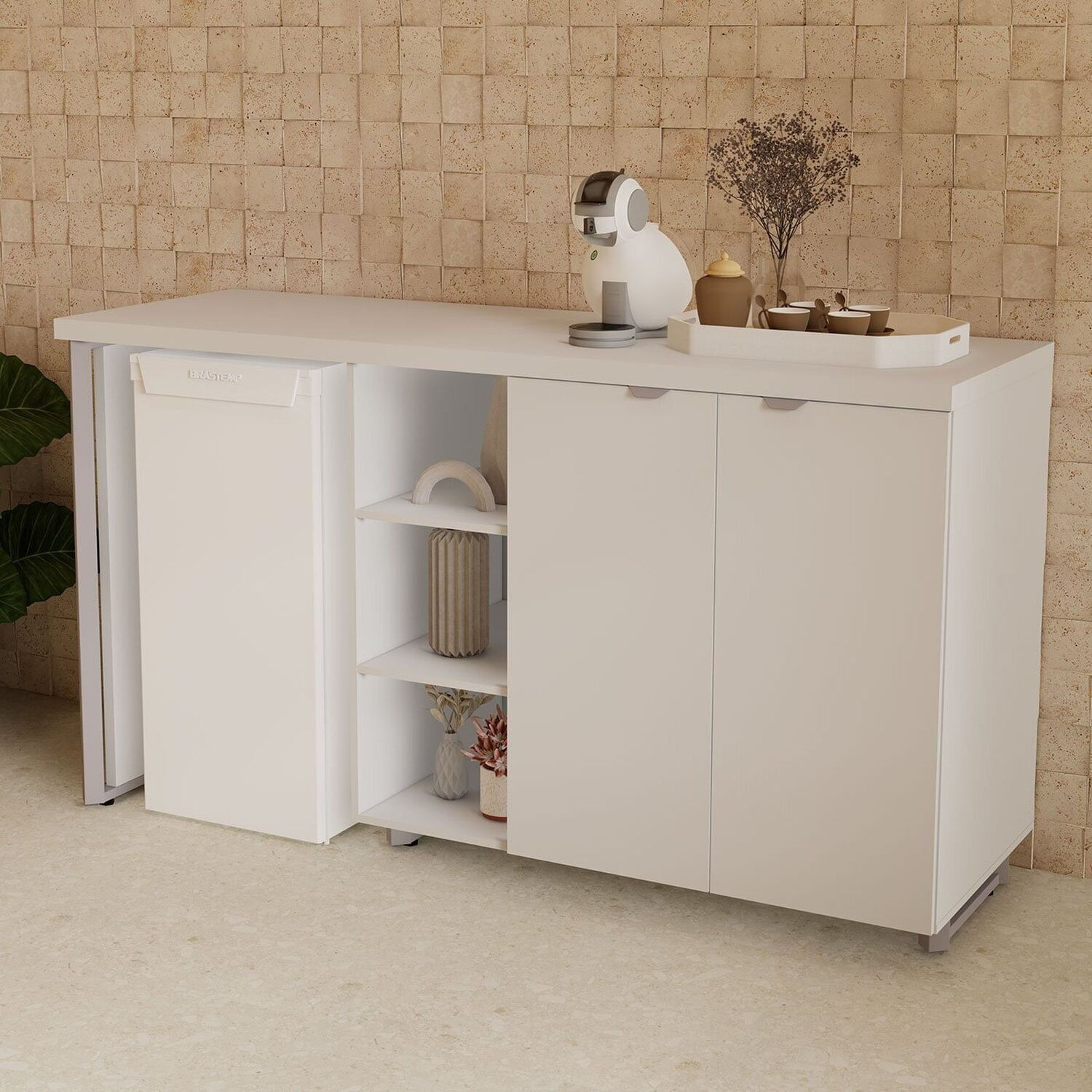 Aparador Frigobar Embutir Esquerdo Armário 2 Portas Com Pés Em Metal Corporate Cinza