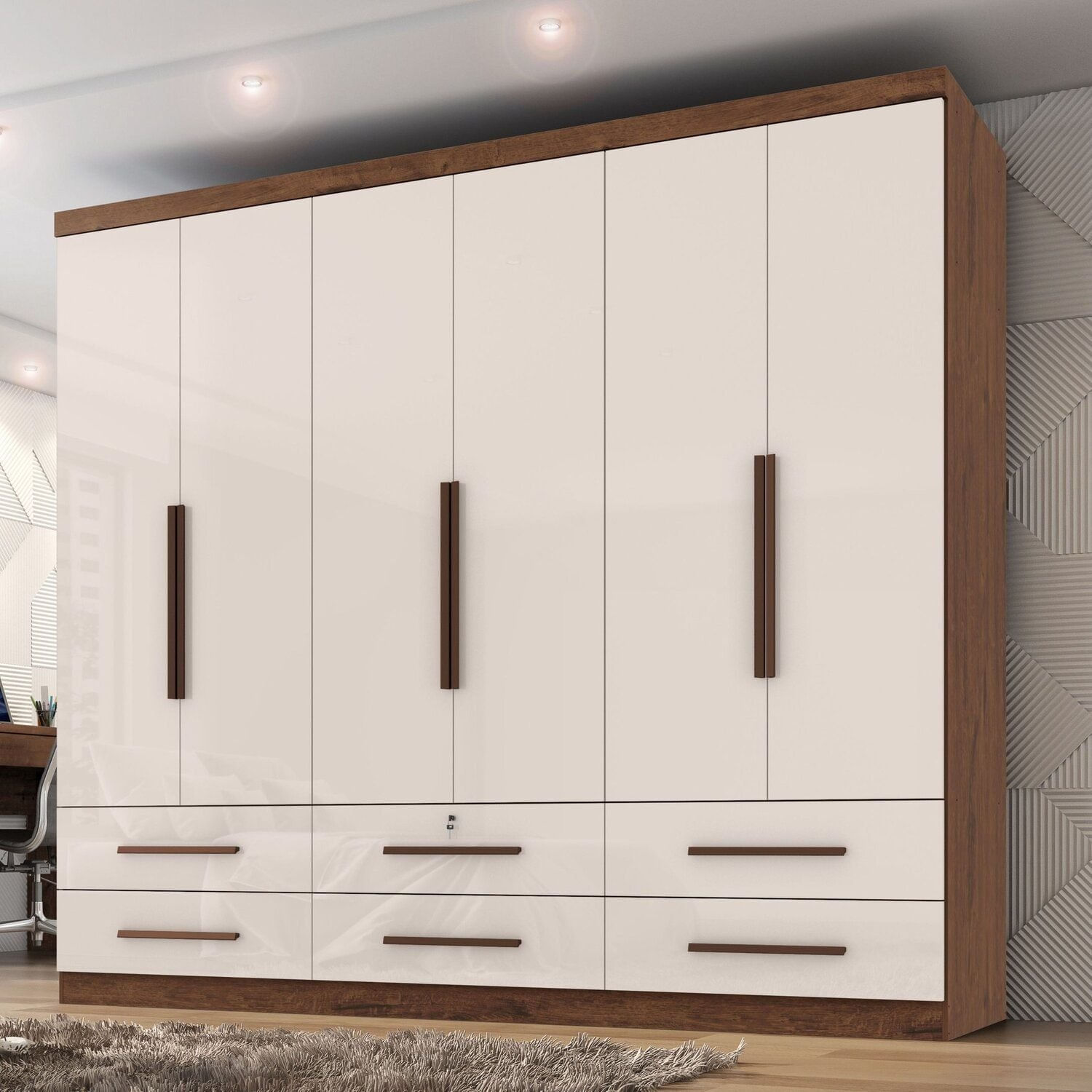 Guarda-roupa Casal 6 Portas 6 Gavetas Maximus Plus Jacaranda / Off White