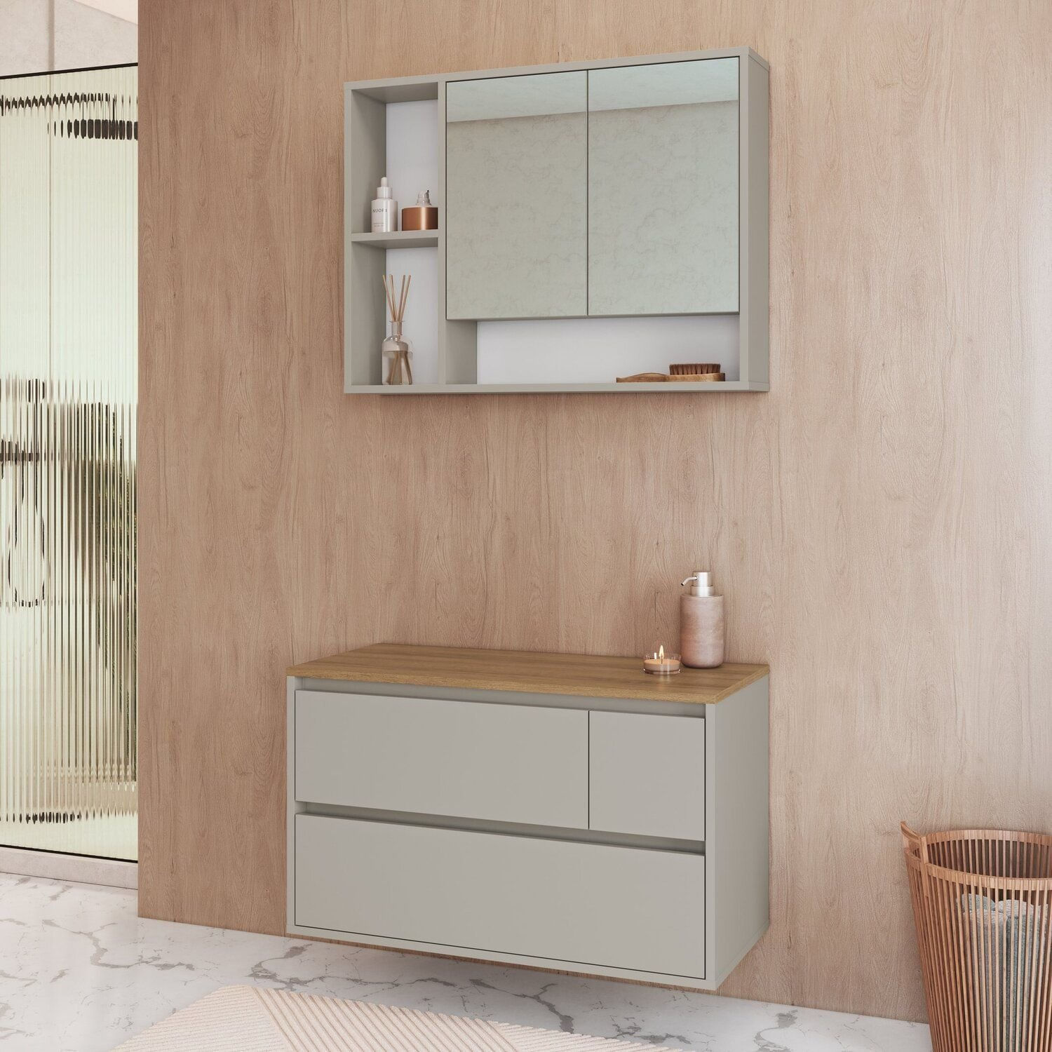 Conjunto Para Banheiro Gabinete Suspenso 80cm Com Espelheira Belarus Arenas