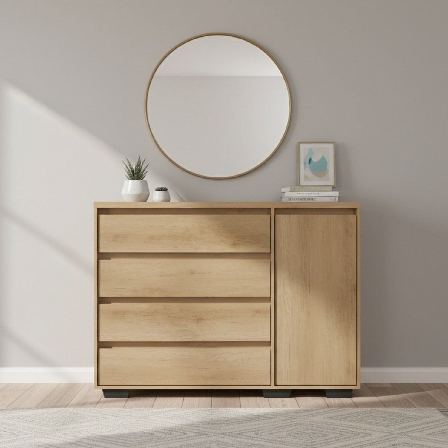 Cômoda Para Quarto 4 Gavetas E 1 Porta Mdf Aurora Capuccino
