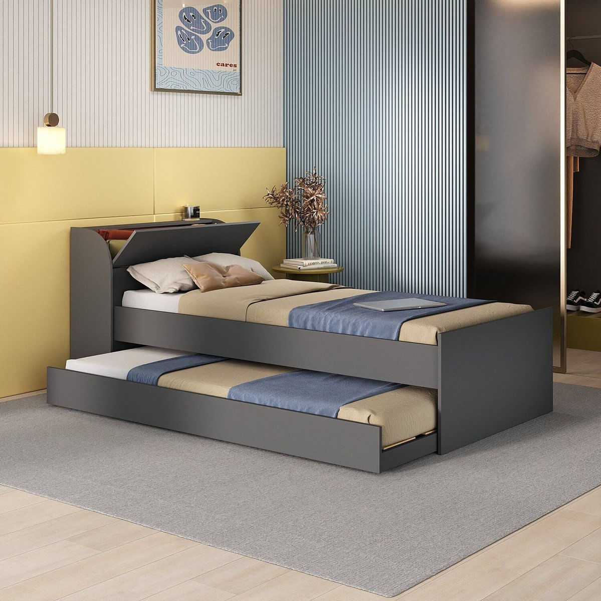 Cama Solteiro Com Cama Auxiliar Lumina Grafite