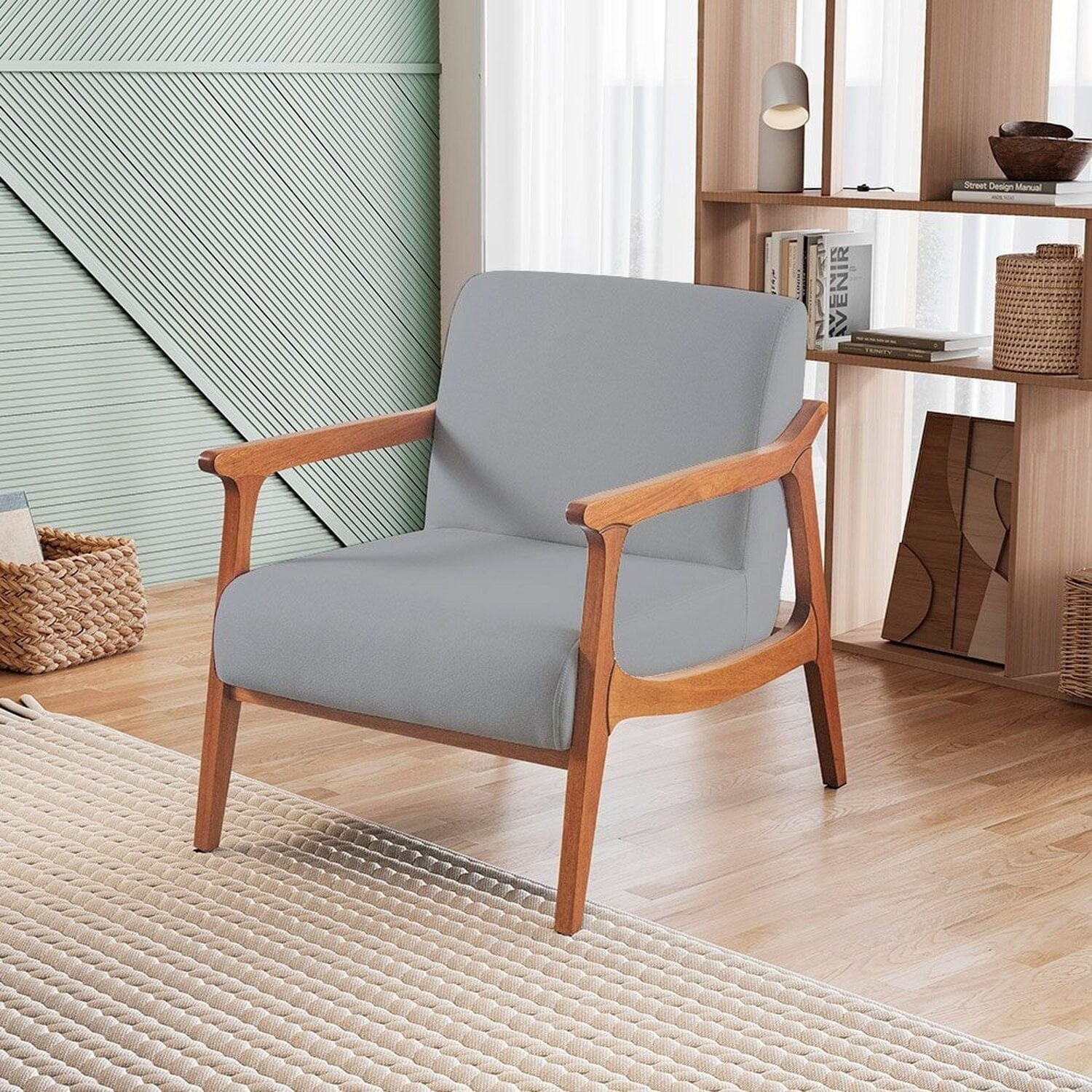 Poltrona Para Sala De Estar Tecido Linho Olívia Cinza