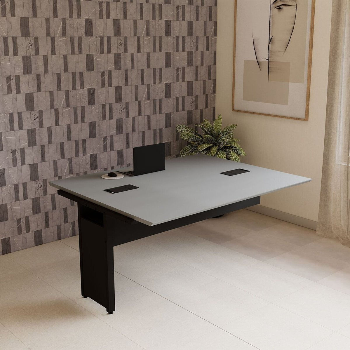 Mesa Escrivaninha Auxiliar 150cm Plataforma Dupla De Acoplar Para Escritório Corporate Cinza Sagrado / Preto