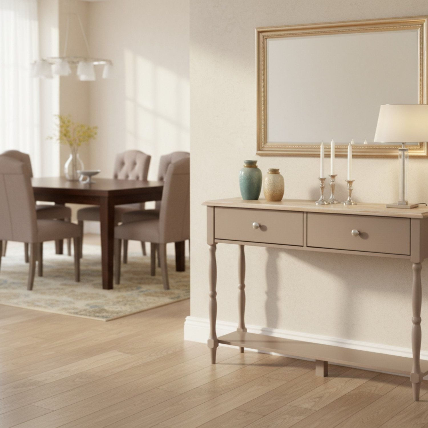 Aparador 2 Gavetas Tampo Em Madeira Maciça Pés Torneados Louise Fendi/patina