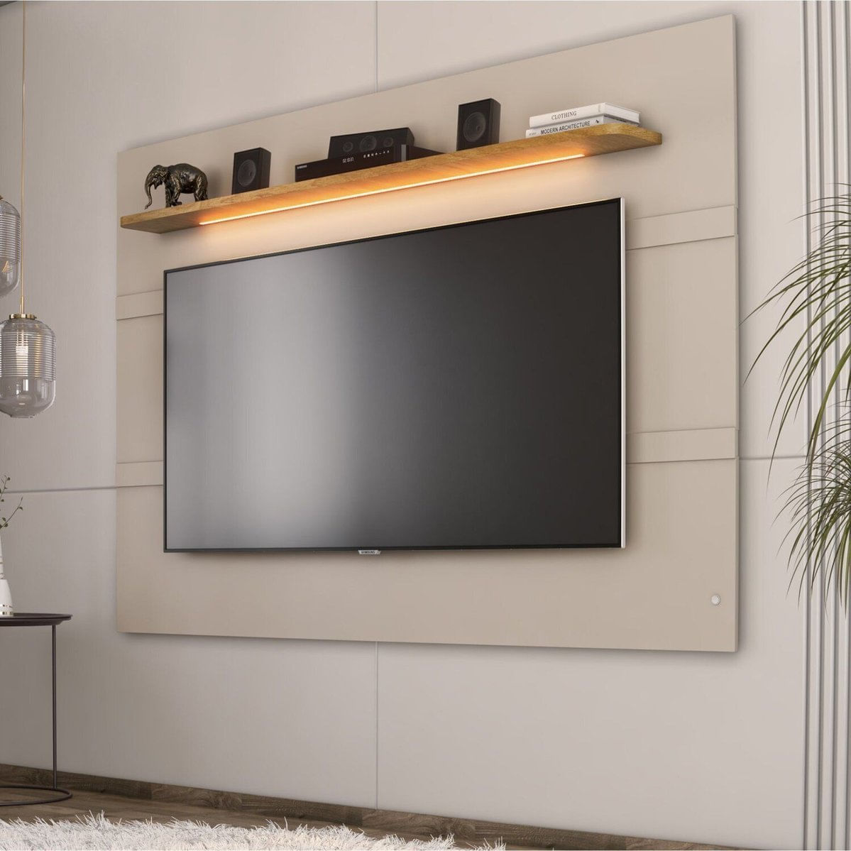 Painel Para Tv 85 Polegadas 147x220cm Cooper Bege Dunas / Carvalho