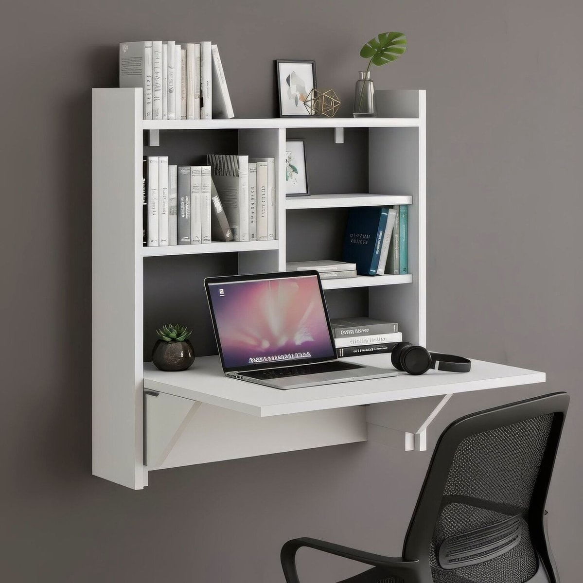 Escrivaninha Mesa Dobrável Com Estante Branco