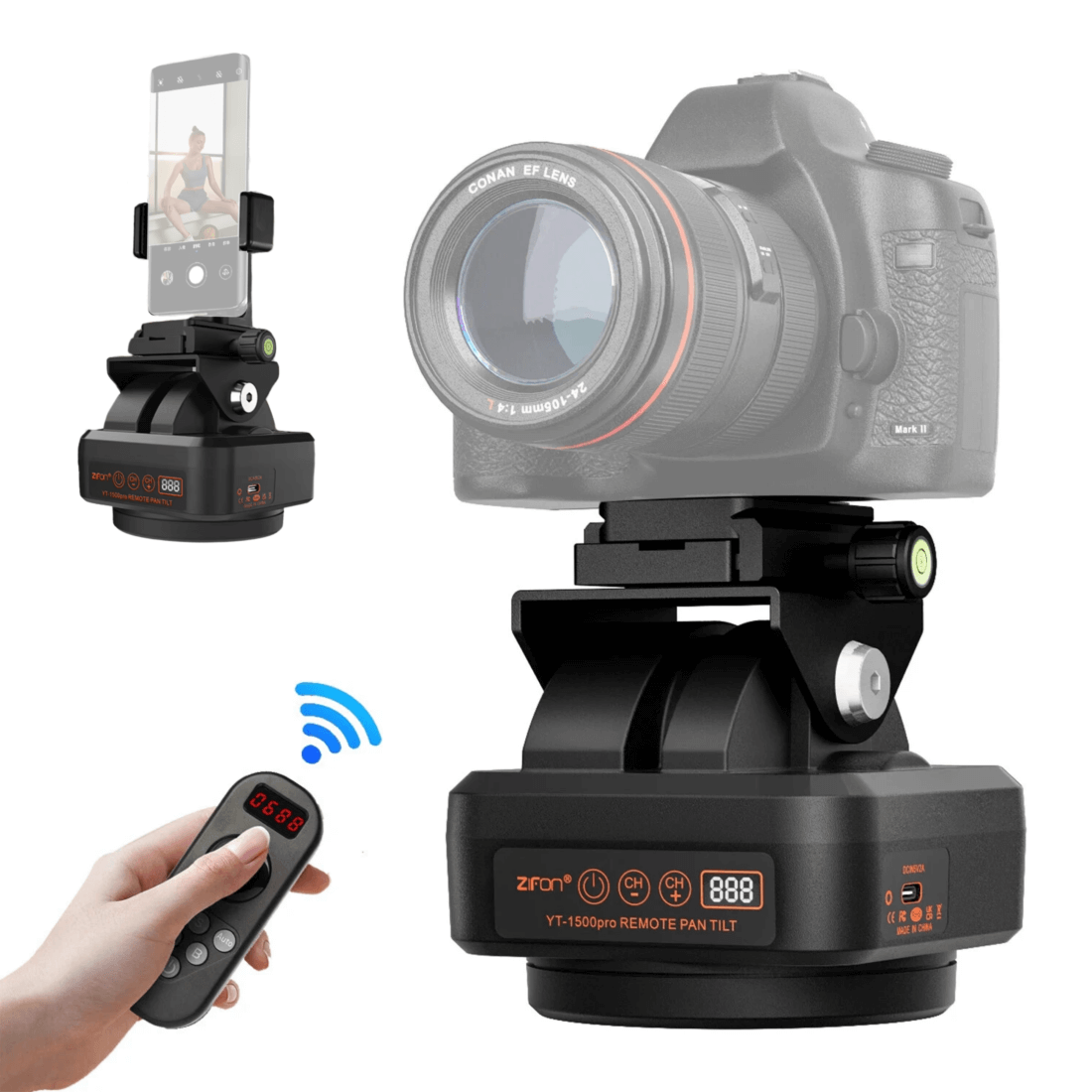 Cabeça Motorizada Zifon Yt1500 Pro Wireless Pan/tilt Para Smartphone E Câmera Até 2.2kg