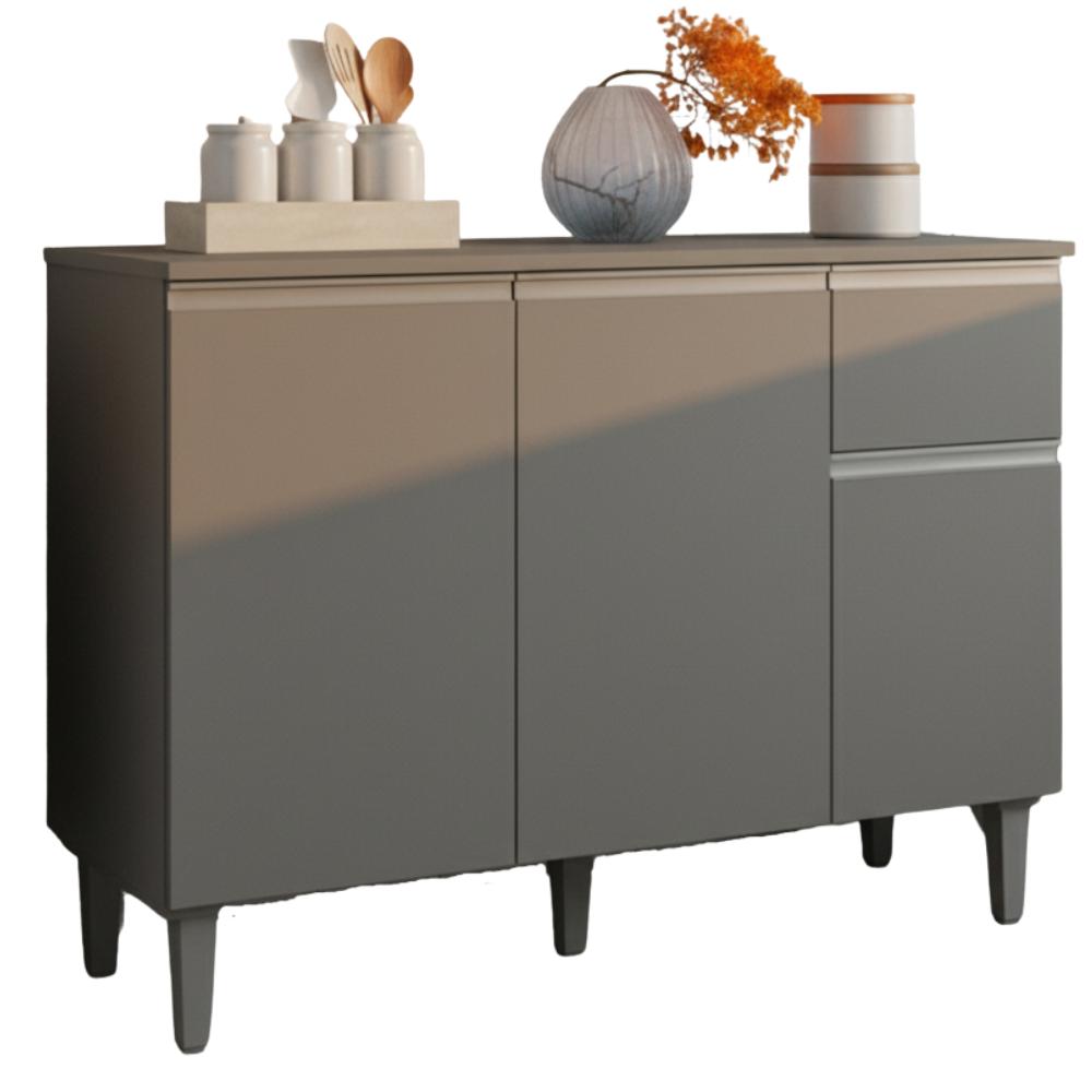 Balcao Com Tampo 105 Cm Vanessa Cinza Reajl Moveis