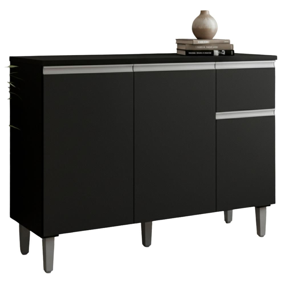 Balcao Com Tampo 105 Cm Vanessa Preto Reajl Moveis