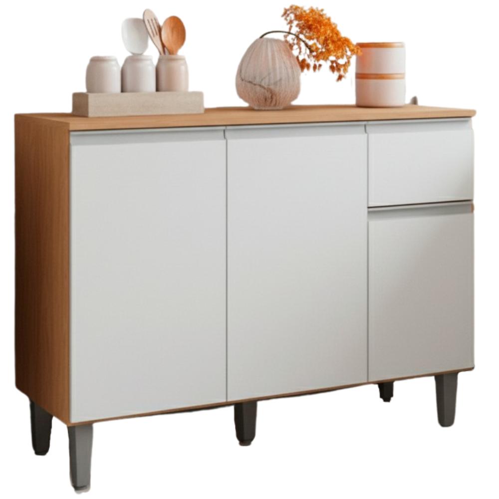 Balcao Com Tampo 105 Cm Vanessa Amendoa Branco Reajl Moveis