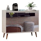 Balcao Buffet Retrô Com Espelho Delta 3 Portas Branco Gloss - Moveisaqui