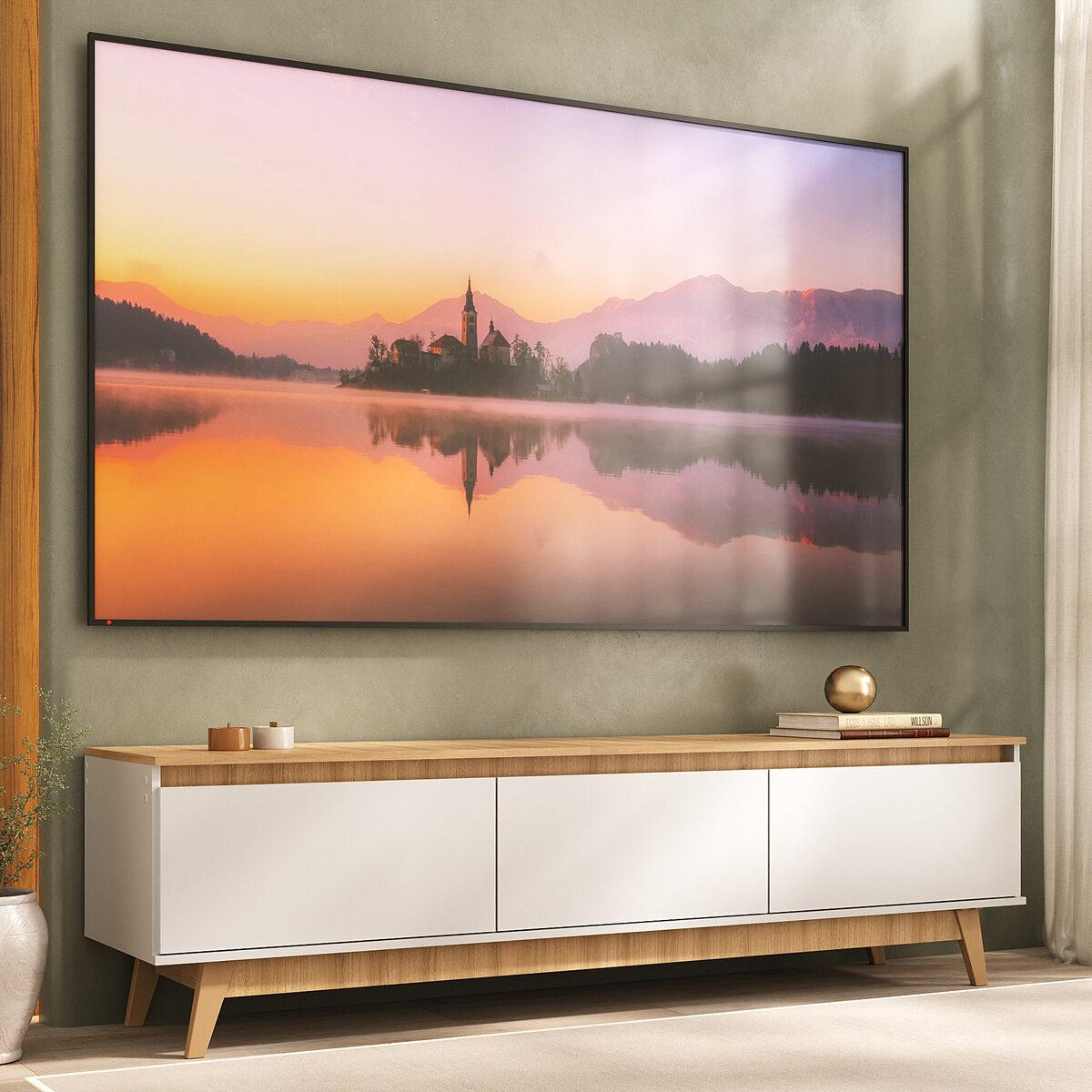 Rack Para Tv Até 80 Polegadas 180cm 3 Portas Retrô Multimóveis Mp1103 Madeirado/branco