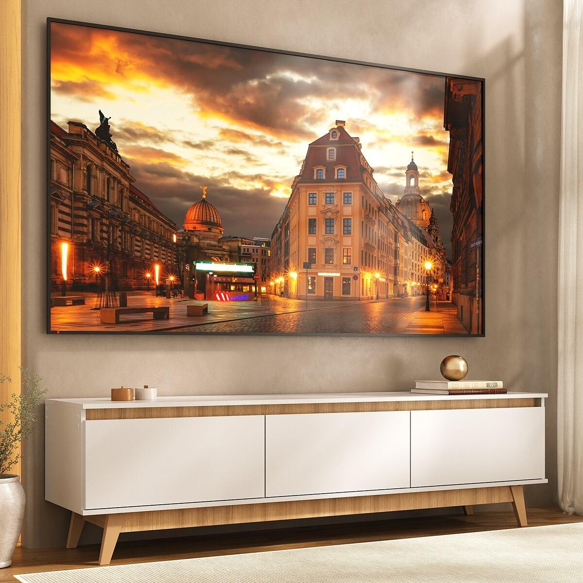 Rack Para Tv Até 80 Polegadas 180cm 3 Portas Retrô Multimóveis Mp1103 Branco/madeirado