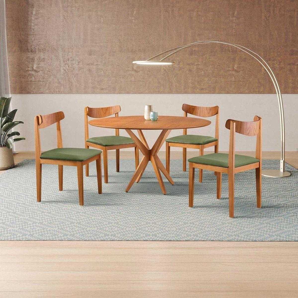 Conjunto De Sala De Jantar Mesa 120cm Com 4 Cadeiras Aurora Verde