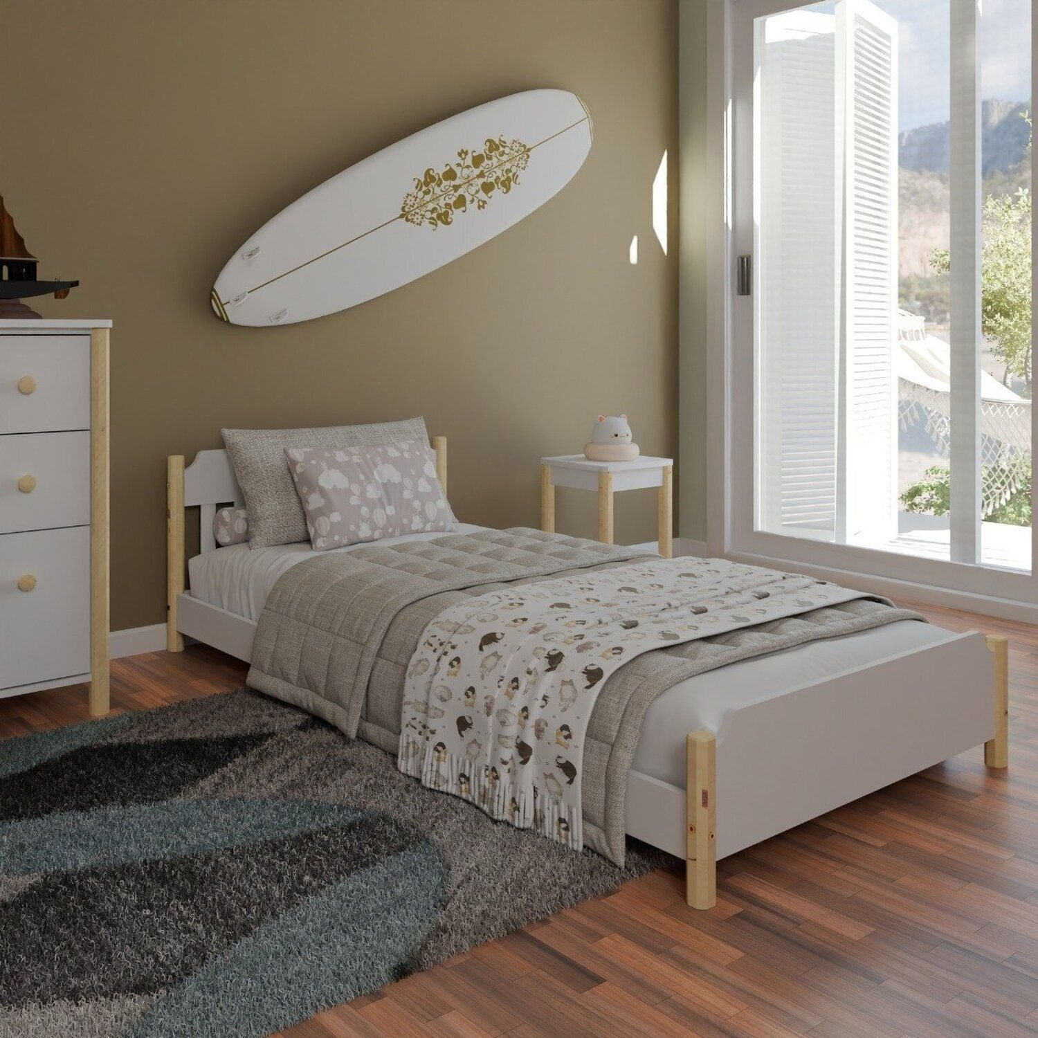 Cama Infantil Solteiro Arredus Em Madeira Maciça / Mdf Branco/natural
