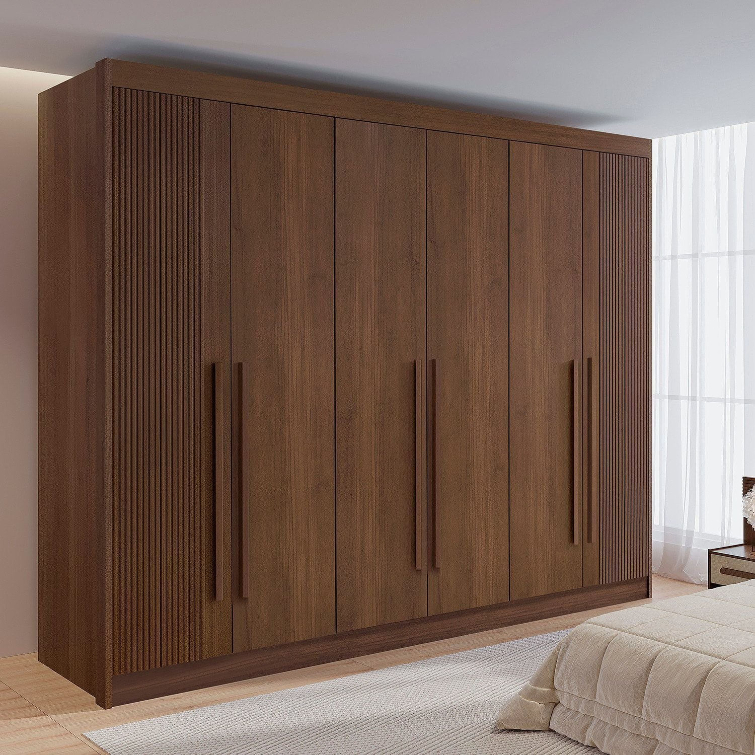 Guarda-roupa Casal 6 Portas 6 Gavetas 100% Mdf Dobradiça Slow Zeus Plus Castanho Ripado